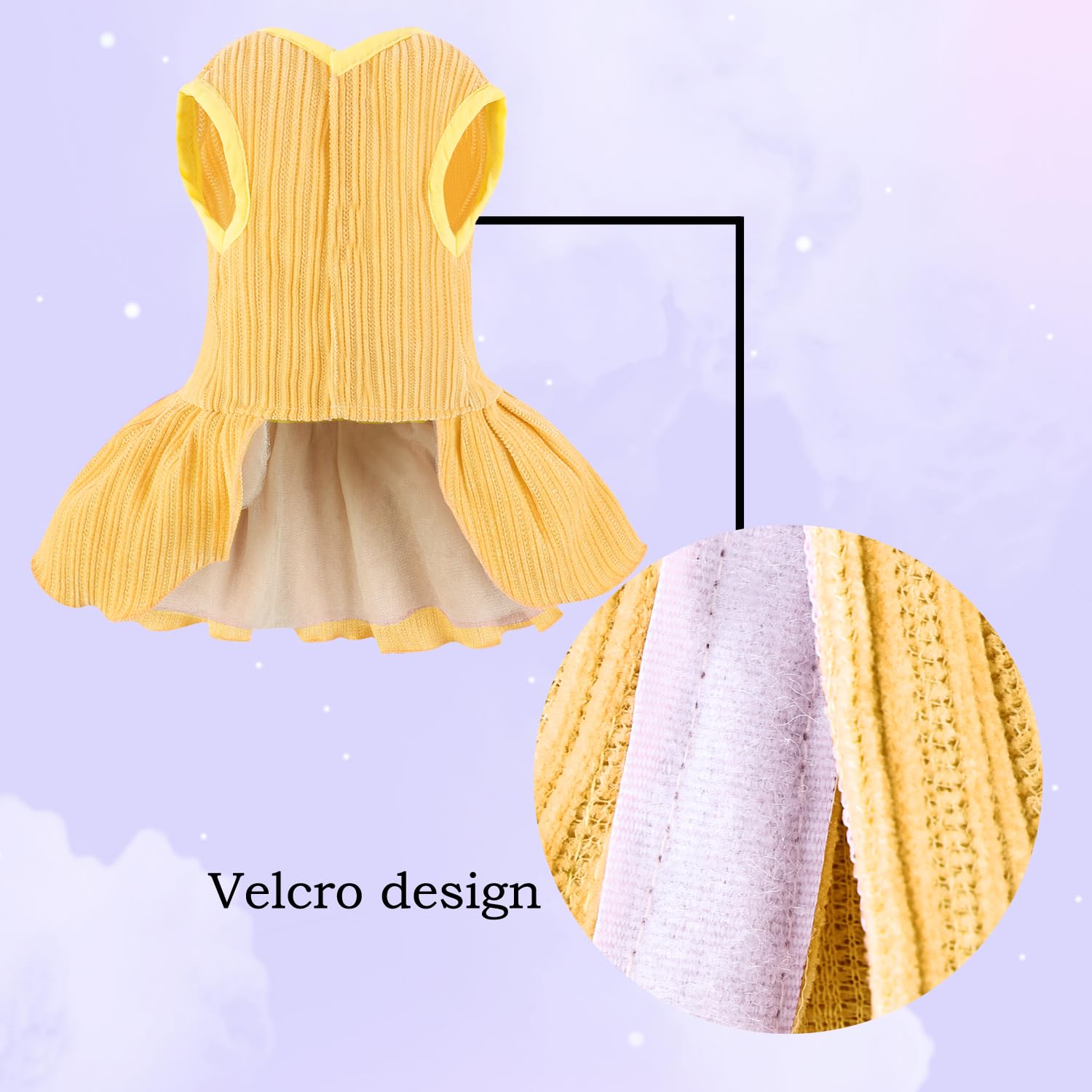Dog Striped Dress,Pet Girl Bow Costume With Ring And Harness Leash,Dog Wedding Birthday Party Dress(Yellow,Large)