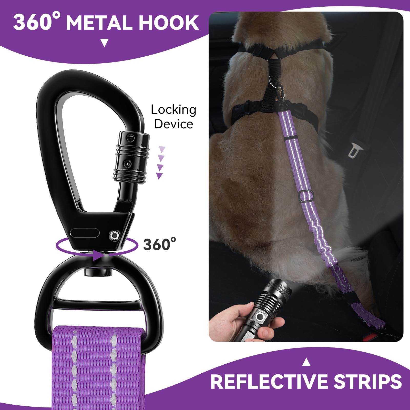 Pawaboo 2Pack Dog Seatbelt For Car, Dog Car Seat Belt Bungee, Shockproof Dog Tether For Car With Buckle & Hook Latch, Adjustable