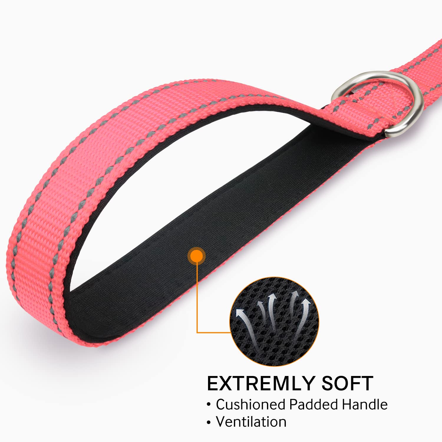 Joytale Double-Sided Reflective Dog Leash, 6 Ft/5 Ft/4 Ft, Padded Handle Nylon Dogs Leashes For Small & Medium Dogs Walking, Pink, 4Ft