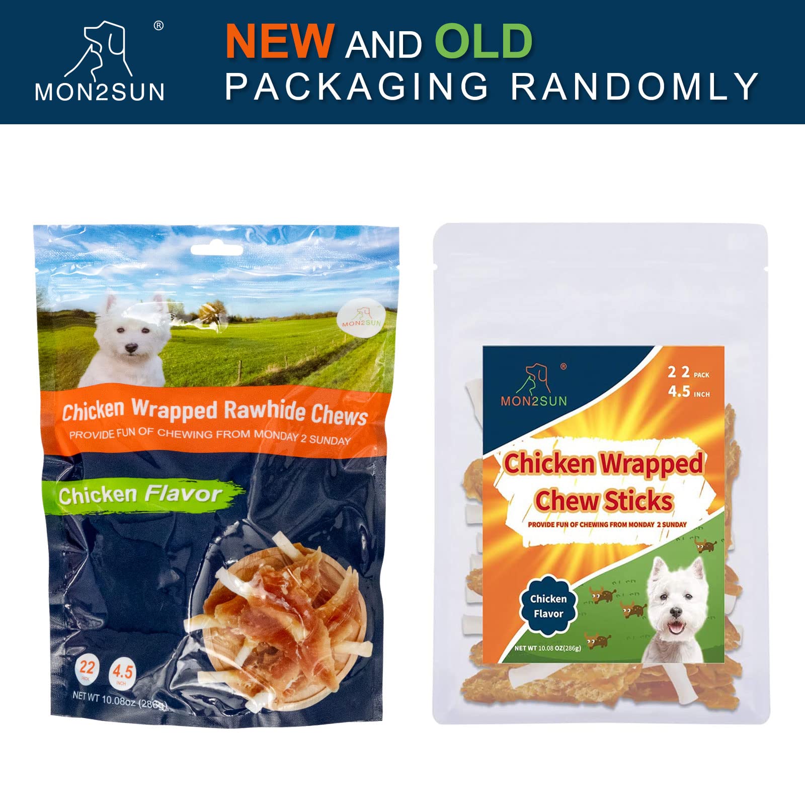 MON2SUN Dog Rawhide Twist 4-4.5 Inch Chicken Wrapped Rawhide Sticks for Puppy and Small Dogs, Promotes Dental Health Treats (10.