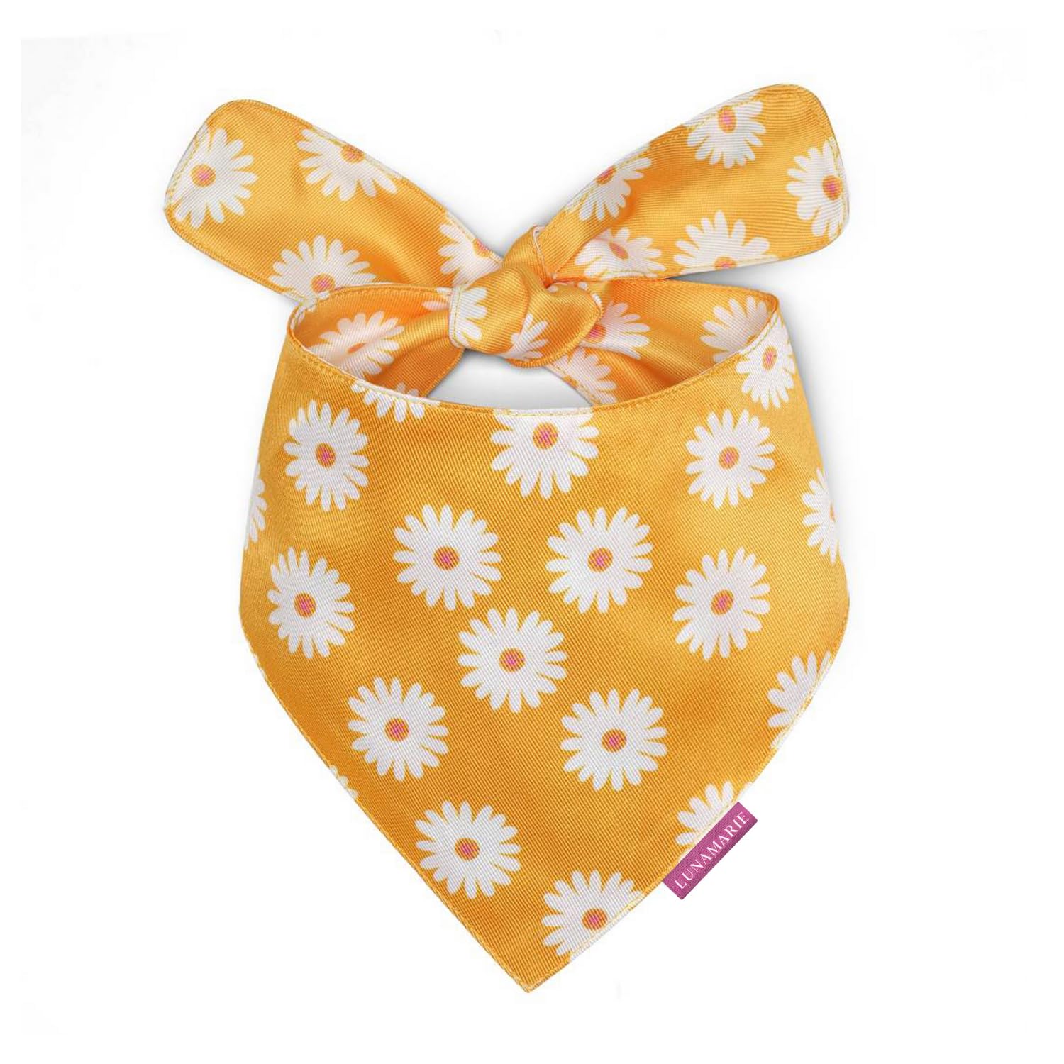 Lunamarie - Luxury Pet Birthday Bandanas -Premium & Silky Poly Fabric | 100% Handmade | Custom Shape Dual Layered (Daisies, Smal