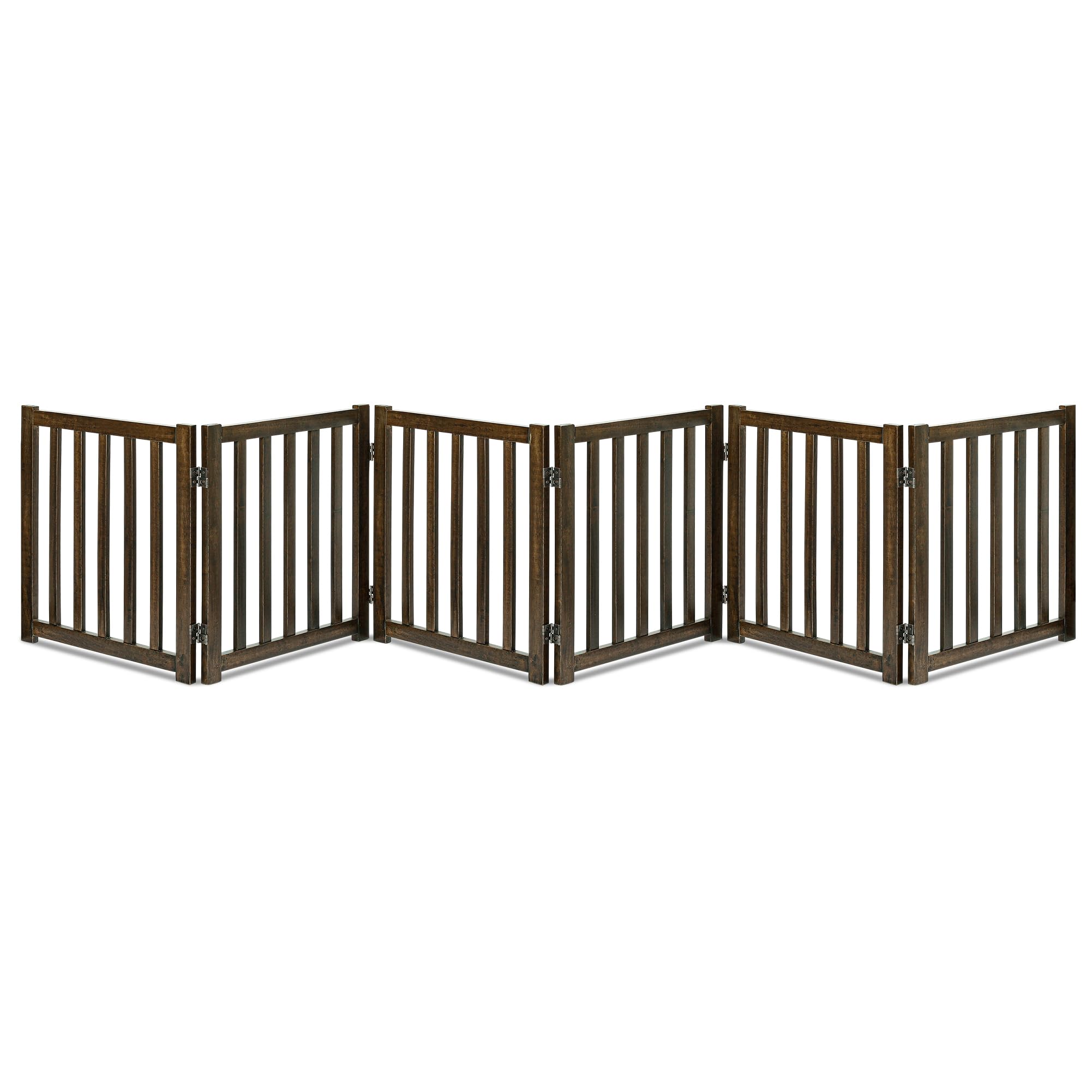 Lzrs 6-Panel Extra-Wide Freestanding Wooden Dog Gate ?24?igh Foldable Safety Pet Barrier For Doorways, Hallways, Kitchens, And Long Staircases, Durable Design Fit Small To Medium Dogs, Walnutl