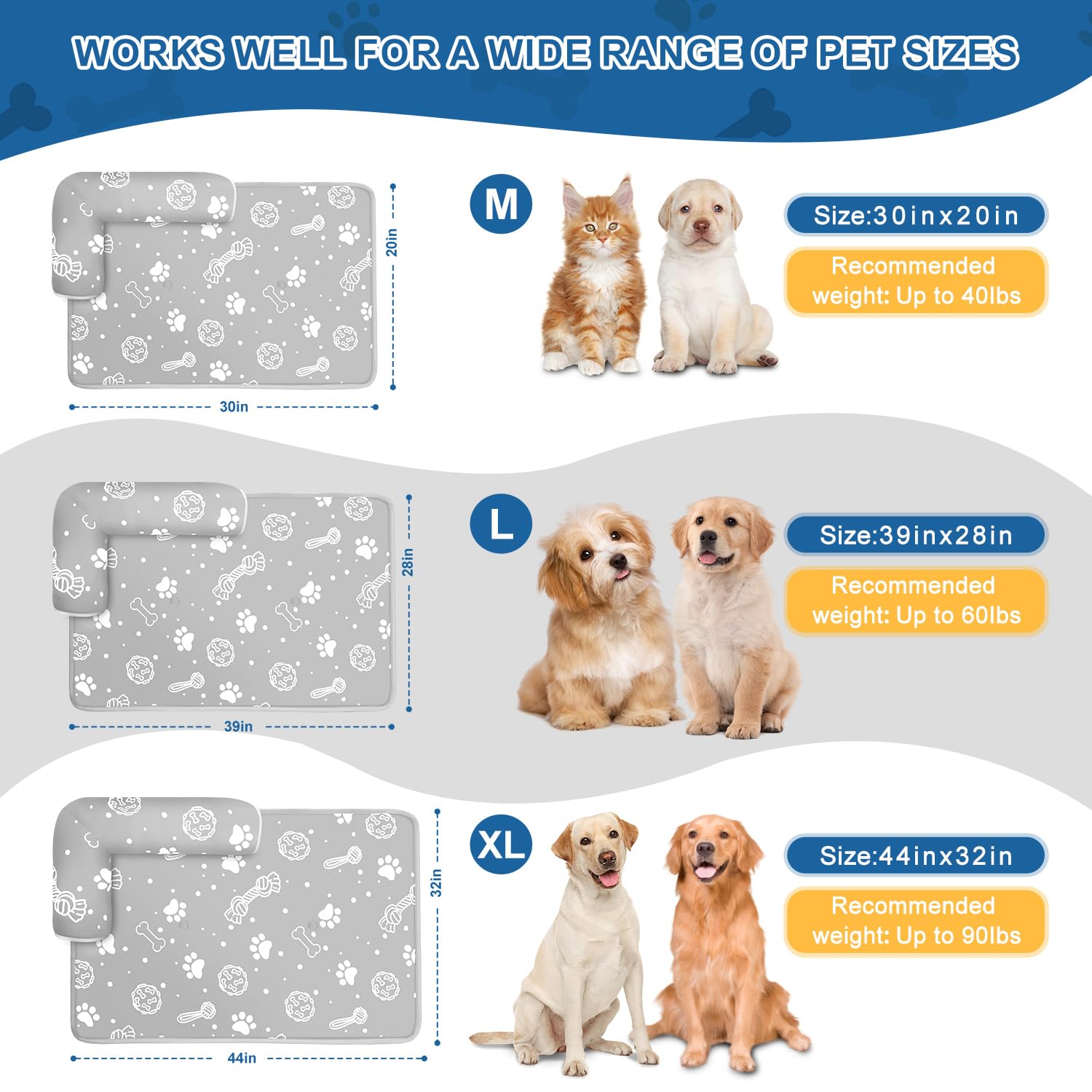 Mh Mylune Home Dog Cooling Mat With Supportive Pillows, 39X28 Arc-Chill Fiber & Endothermic Color Changing Self Cooling Pad,