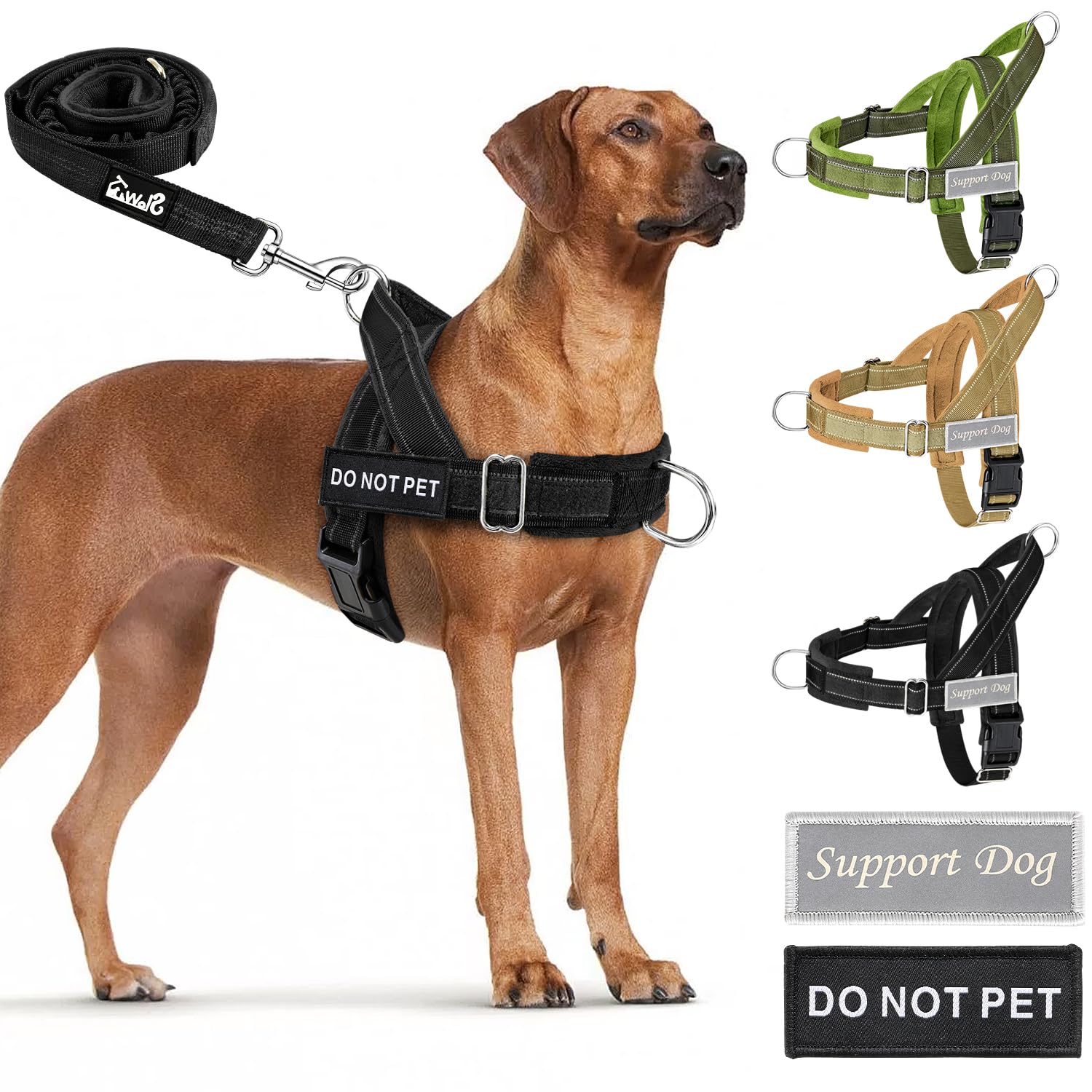 Slowton No Pull Dog Harness - Heavy Duty Dog Harness And Leash Set For Medium Large Dogs, Reflective Tactical Harness With Soft 