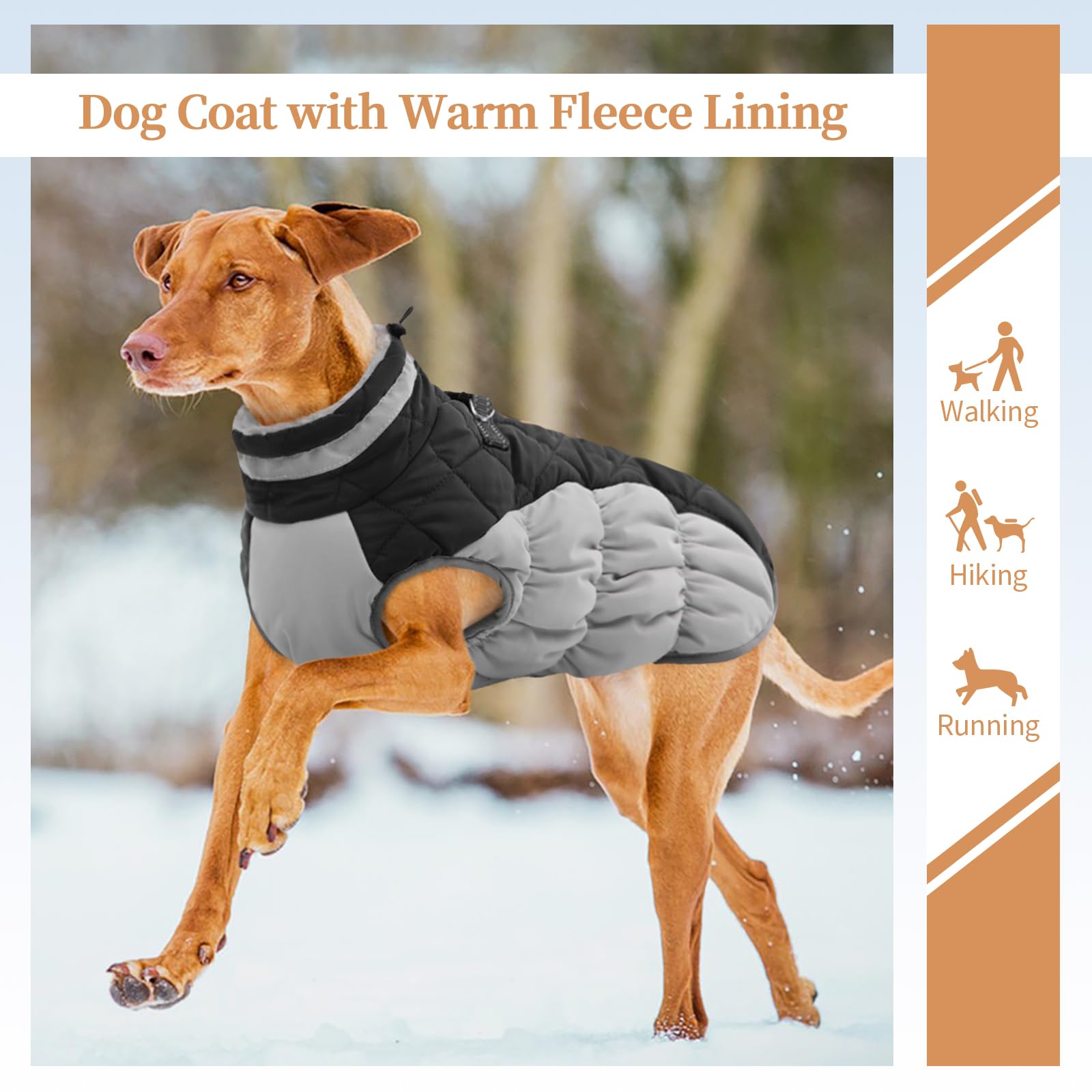 OUOBOB Dog Winter Jacket, Waterproof & Windproof Fleece Apparel, X-Small, Black, Model C96-126MF