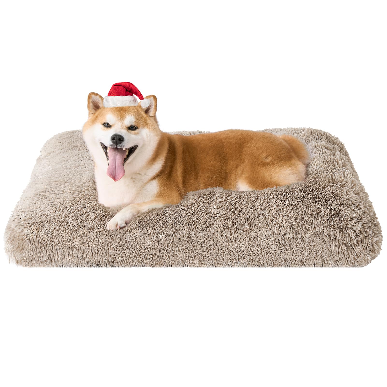 Eheyciga Fluffy Dog Crate Bed For Large Dogs, Plush Faux Fur Dog Crate Pad, Calming Anti Anxiety Large Dog Bed For Crate, Washable Soft Warm Dog Crate Mat With Non-Slip Bottom, Camel