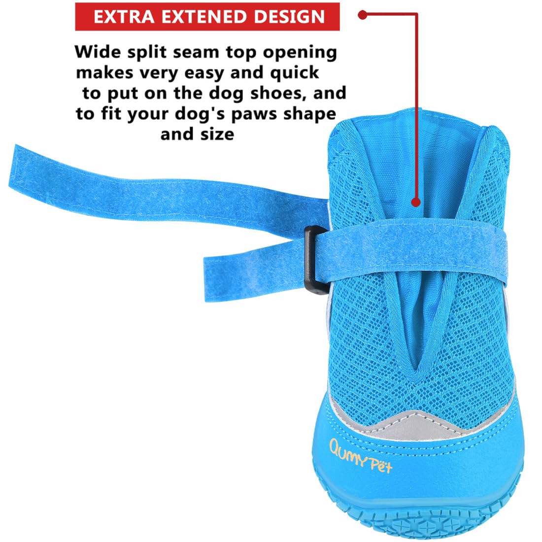 QUMY Dog Shoes - 4PCS Breathable Non-Slip Booties for Hot Pavement, Size 5 (2.4''x2.8''), Blue, Ideal for Medium to
