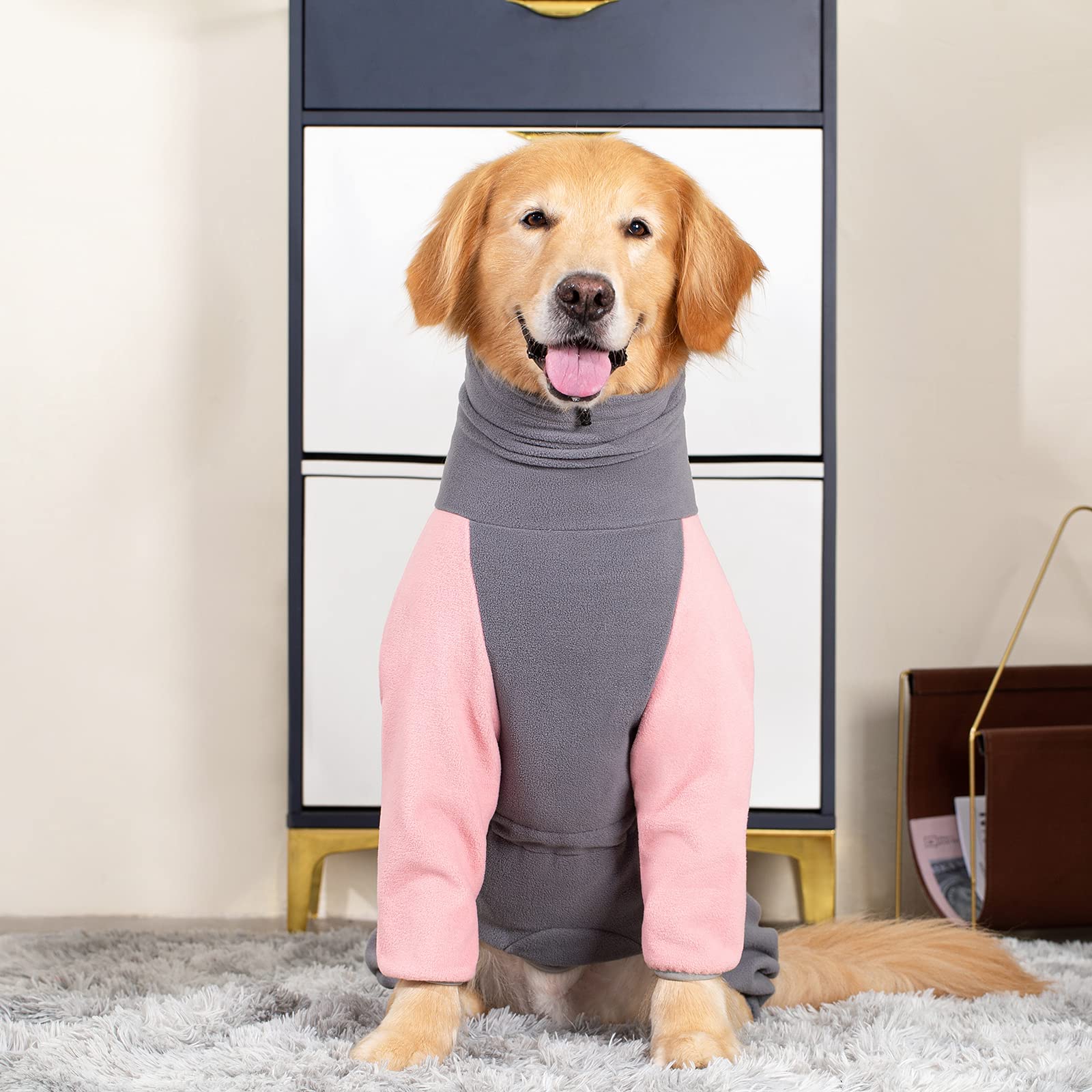 Winter Warm Coats 4-Legs Fleece For Large Medium Dogs, High Collar Cold Weather Coat Full Body Snowsuit Comfort Windproof Sweate