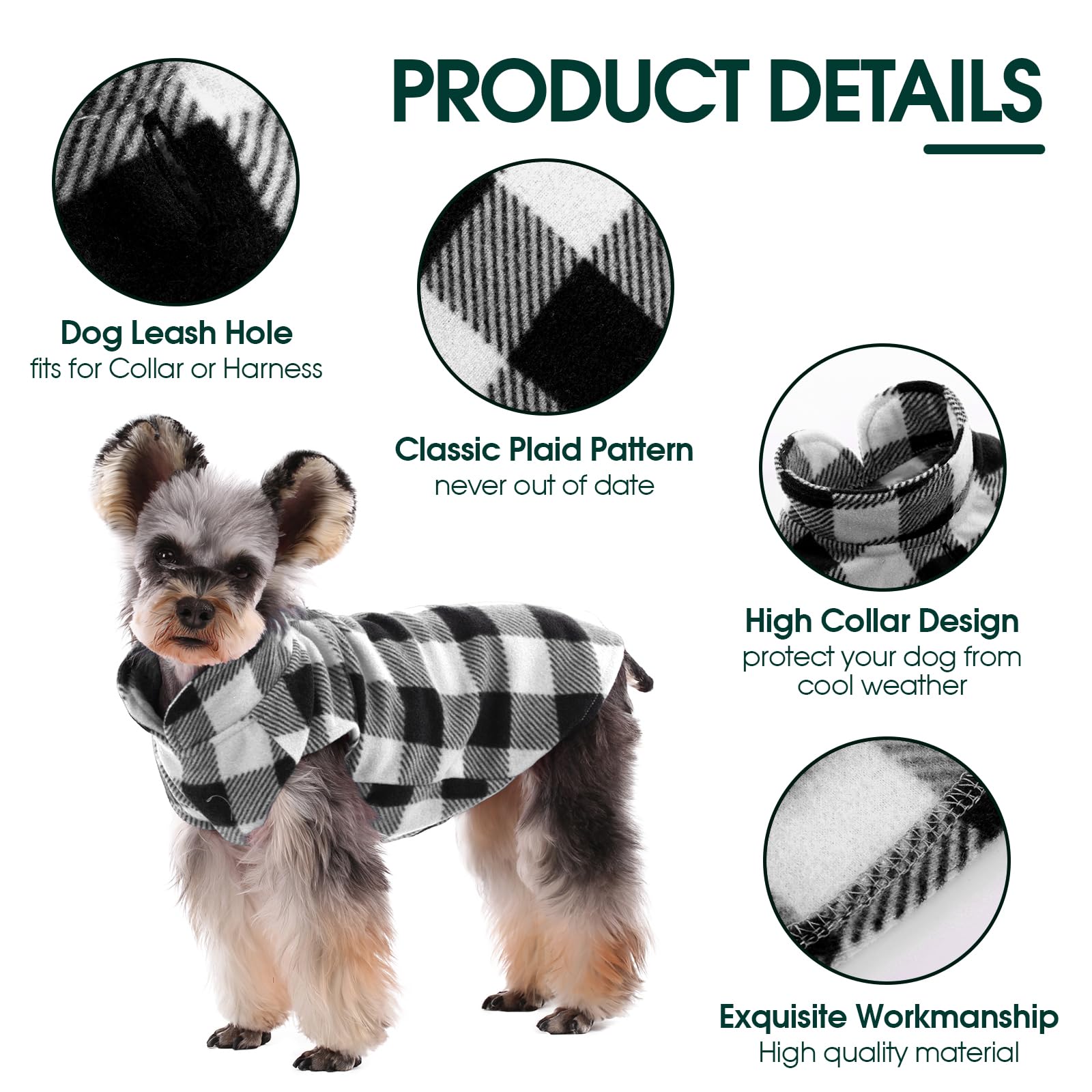 Kuoser Soft Classic Plaid Basic Dog Sweater For Small Dogs & Cats, Warm Pullover Jacket For Teddy, Chihuahua, Yorkshire With Lea