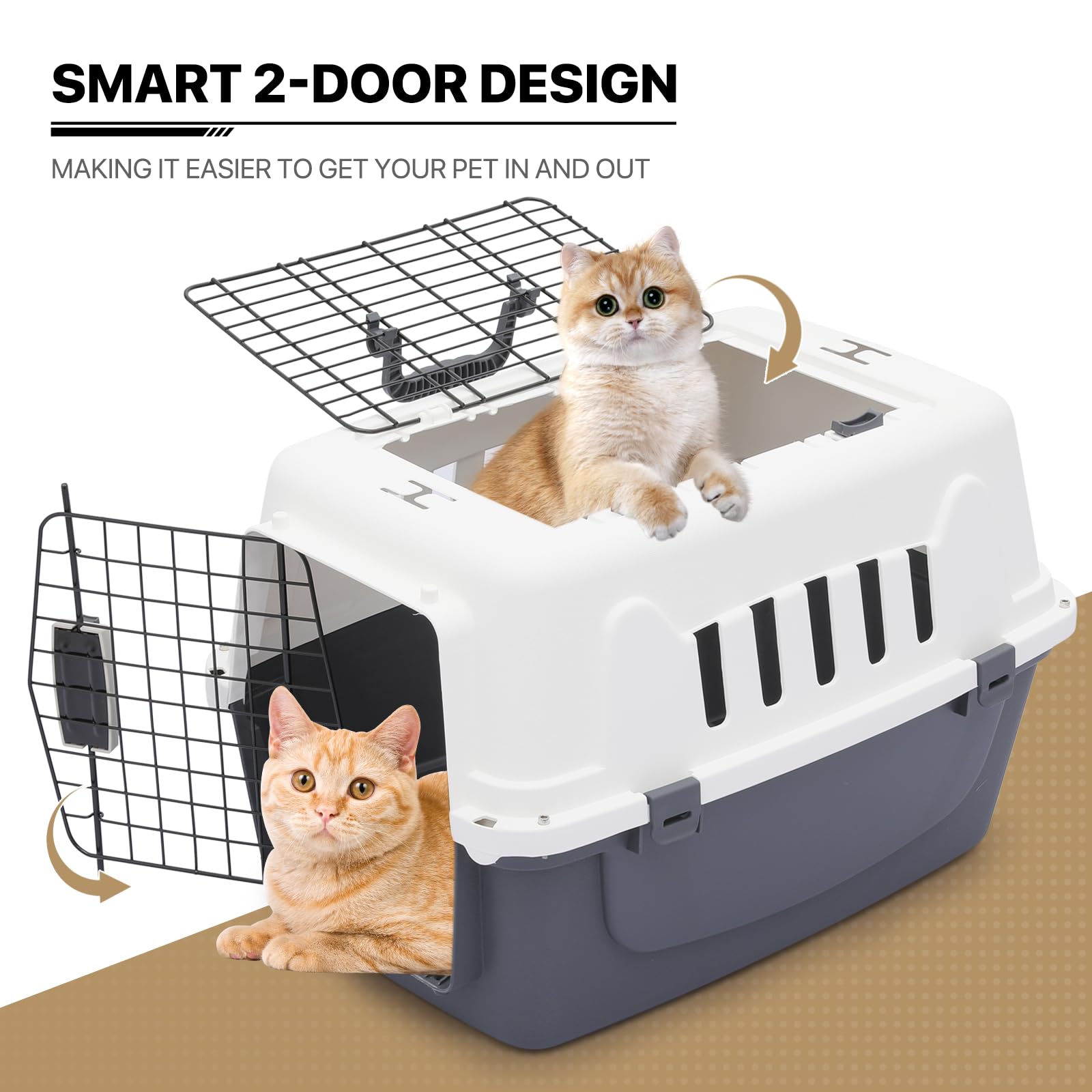 Monibloom 22-Inch Dog Crate Plastic 2-Door Top Loading Cat Carrier, Hard-Sided Dog Travel Carrier For Small Dogs And Cats, Venti