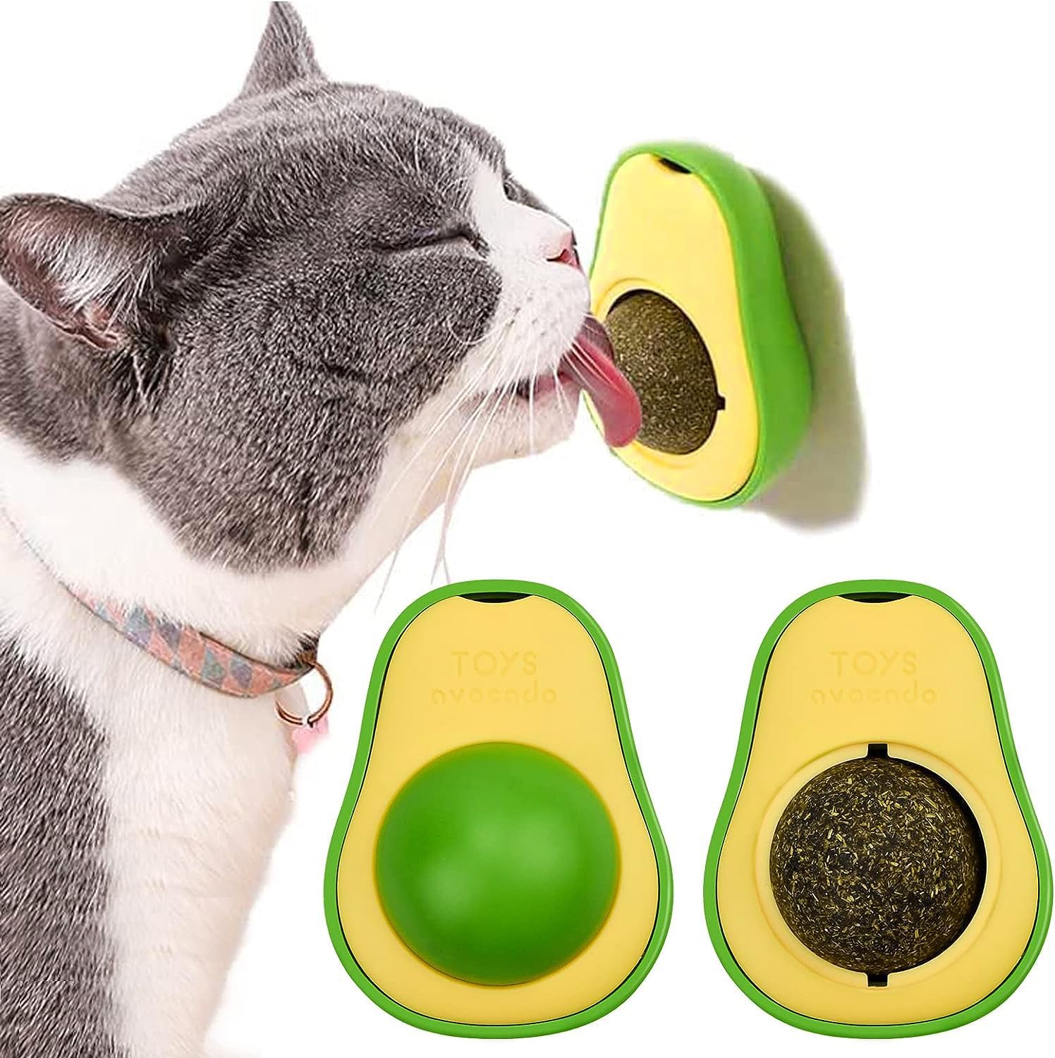 Petvogue 2 Pack Catnip Ball Avocado Shape Edible Licking Ball Treat Toy Rotatable Kitten Avocado Toy Pet Chew Toys For Cats Lick