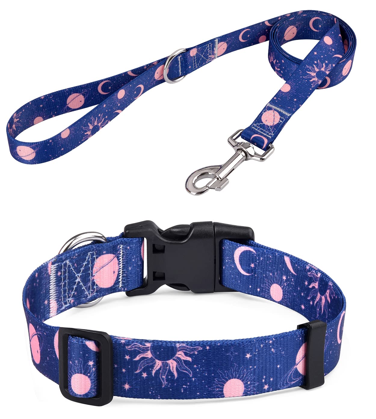 Hqyddmi Dog Collar & Leash Set For Large Dogs, Soft Comfy Pet Collar - Universe Pattern For Boys & Girls Puppies To Adults