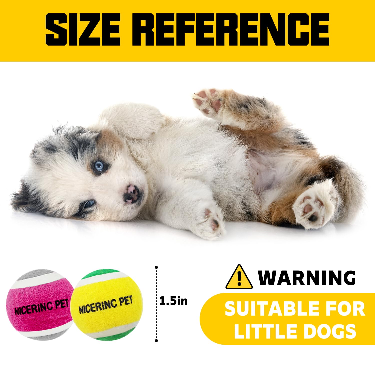 HOCTRAKA, NICERINC PET X-Small Dog Tennis Balls Dog Toys Ball 1.5 Pack of 12, Fit Ball Launchers