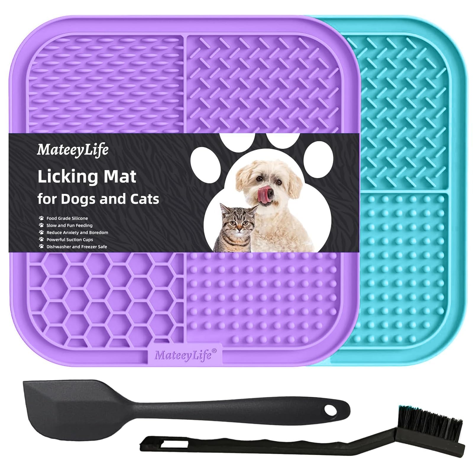 MateeyLife 2PCS Large Lick Mat for Dogs and Cats, Licking Mats for Dog Anxiety Relief, Cat Peanut Butter Lick Pad for Boredom Re