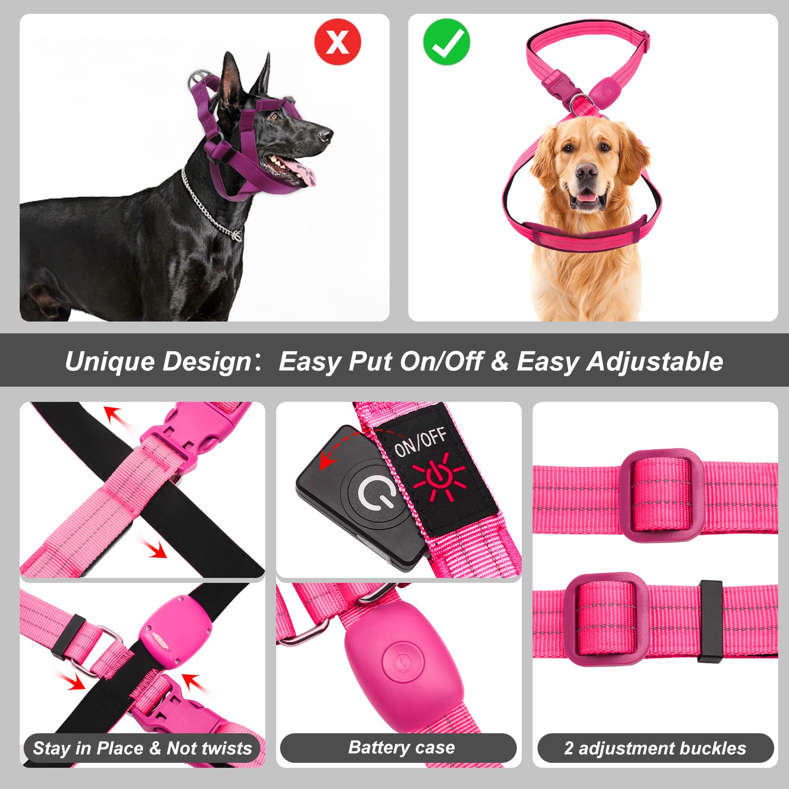 PZRLit LED Light Up Dog Vest Harness Rechargeable, Soft Padded, Adjustable & Reflective, Waterproof, Glow Dark Dog Light Harness