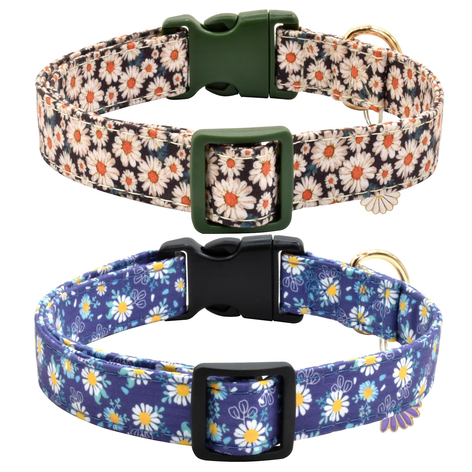 Flower Patterns Dog Collar With Accessories, Soft Cotton Dog Collars For Small Medium Large Female And Male Dog(Daisy&Wild Chrys