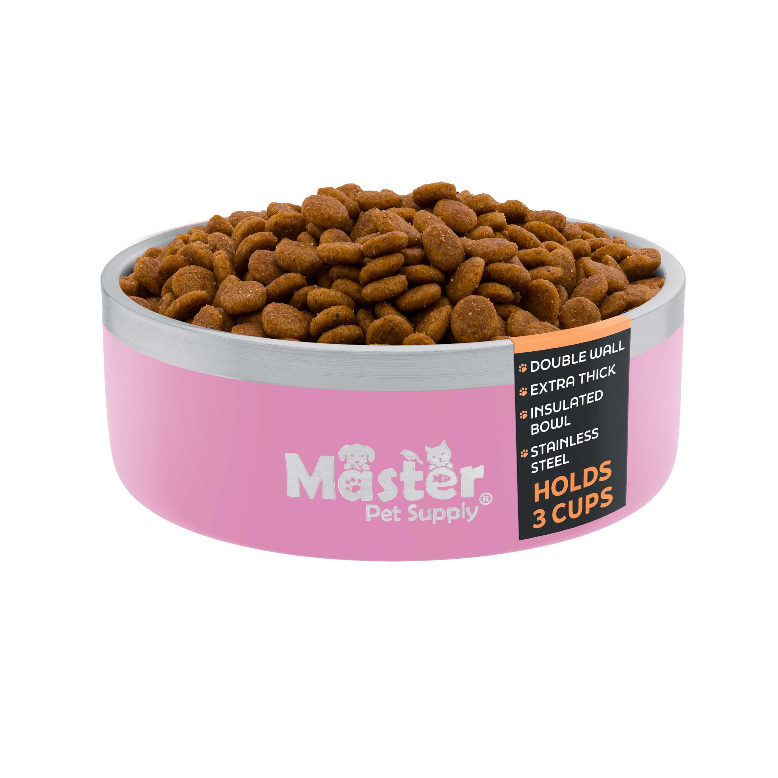 Master Pet Supply Stainless Steel Dog Bowls - 25 oz, Heavy Duty - Hyper Pink, Double Wall Extra-Thick Insulated, Non-Slip Pet Wa