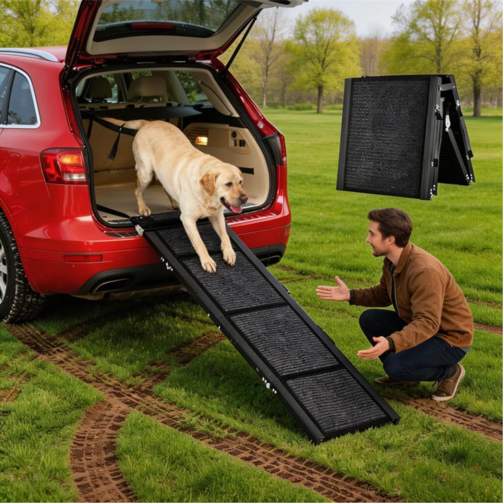 GarveeLife Dog Ramp for Cars - 63 in Long & 17 in Wide Folding Pet Ramp for Large Dogs with Non-Slip Surface Portable Dog Car Ra