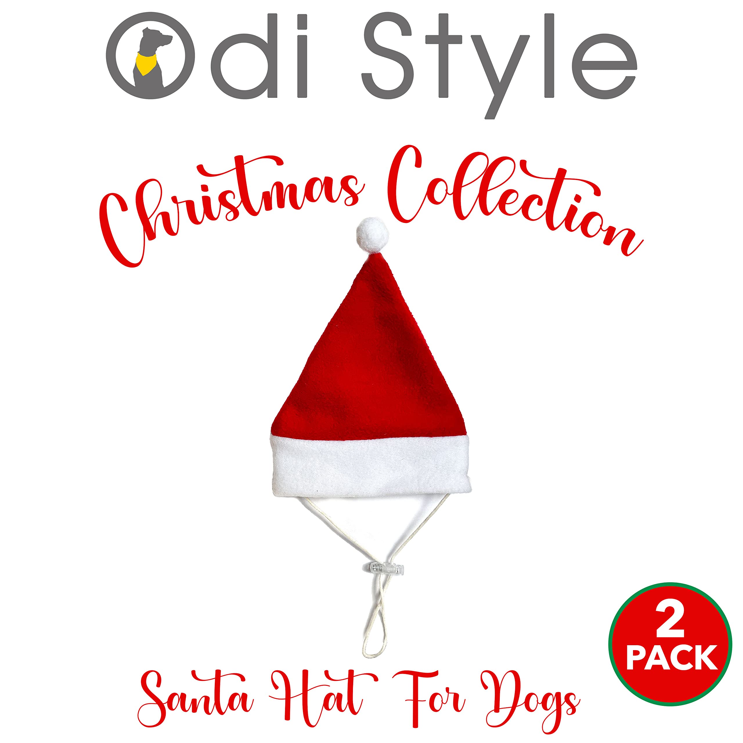 Odi Style Christmas Dog Hat - 2 Pack, Dog Santa Hat, Festive Christmas Holiday Outfit Costume Gifts For Dogs Cats, Holiday Pet Hat, Sliding Toggles For Best Fit