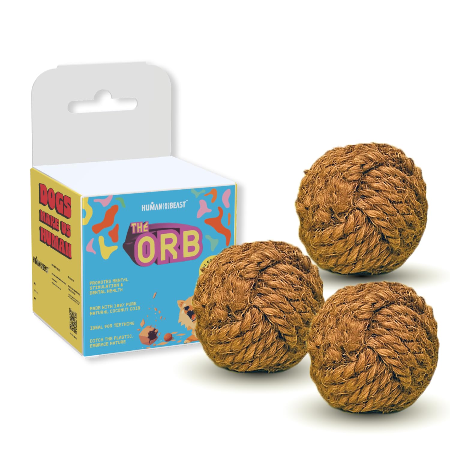 HUMAN AND THE BEAST The Orb | Natural Chew Ball Toy for Dogs | Made with Coconut Coir Core | Engaging & LongLasting Play | 100%