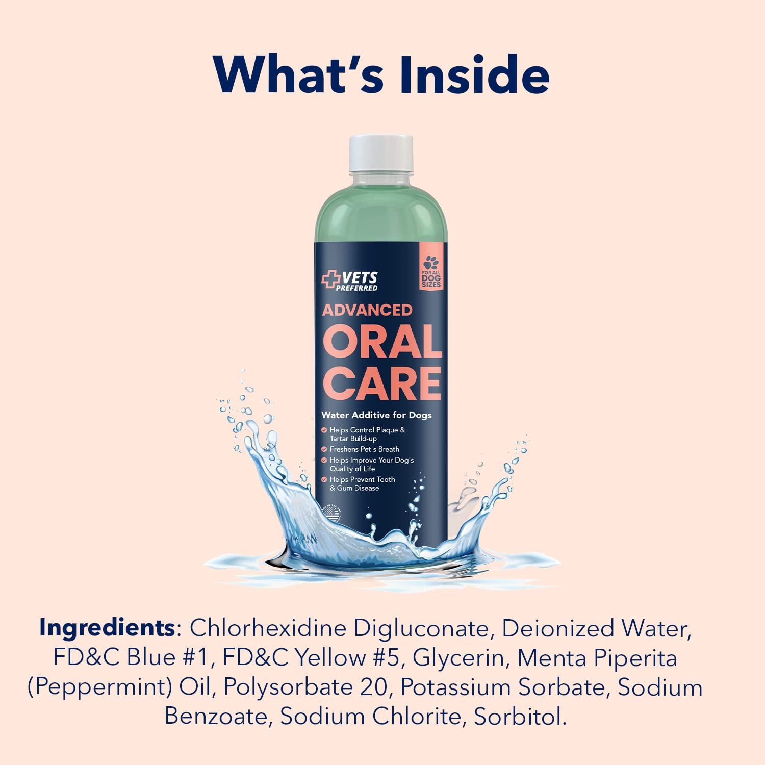 Vets Preferred Oral Care Water Additive for Dogs - Healthy Mouth Dog Breath Freshener Mouthwash - Fights Bad Breath, Removes Pla