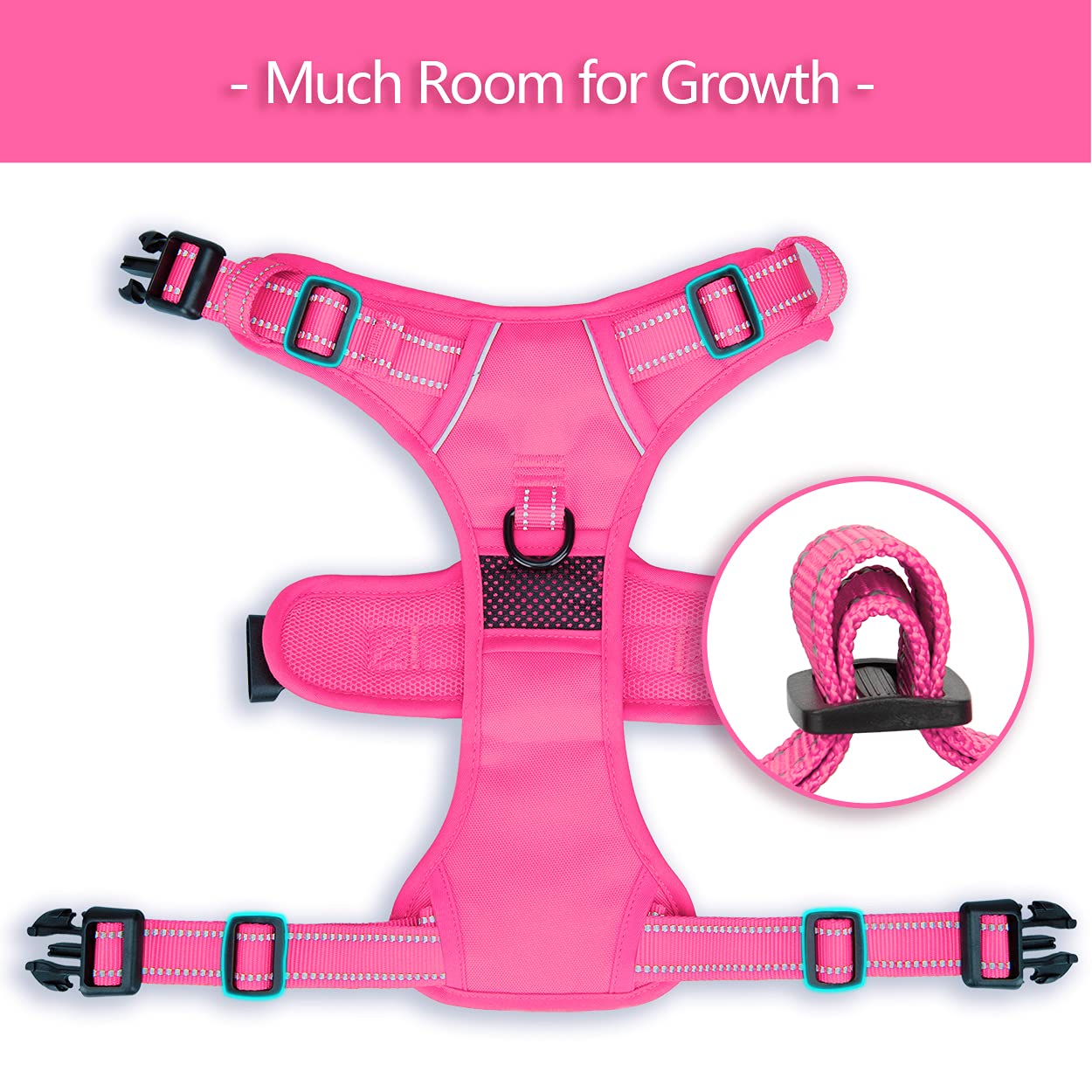 PoyPet No Pull Dog Harness, Adjustable XS Reflective Vest, Pink Trim, Model 280510