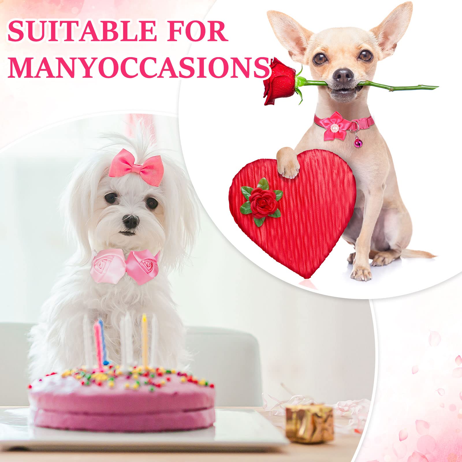 Tudomro 40 Pcs Dog Collar Flowers Puppy Bows Adjustable Small Middle Dogs Cats Rose Dog Accessories Embellishment Decor For Part