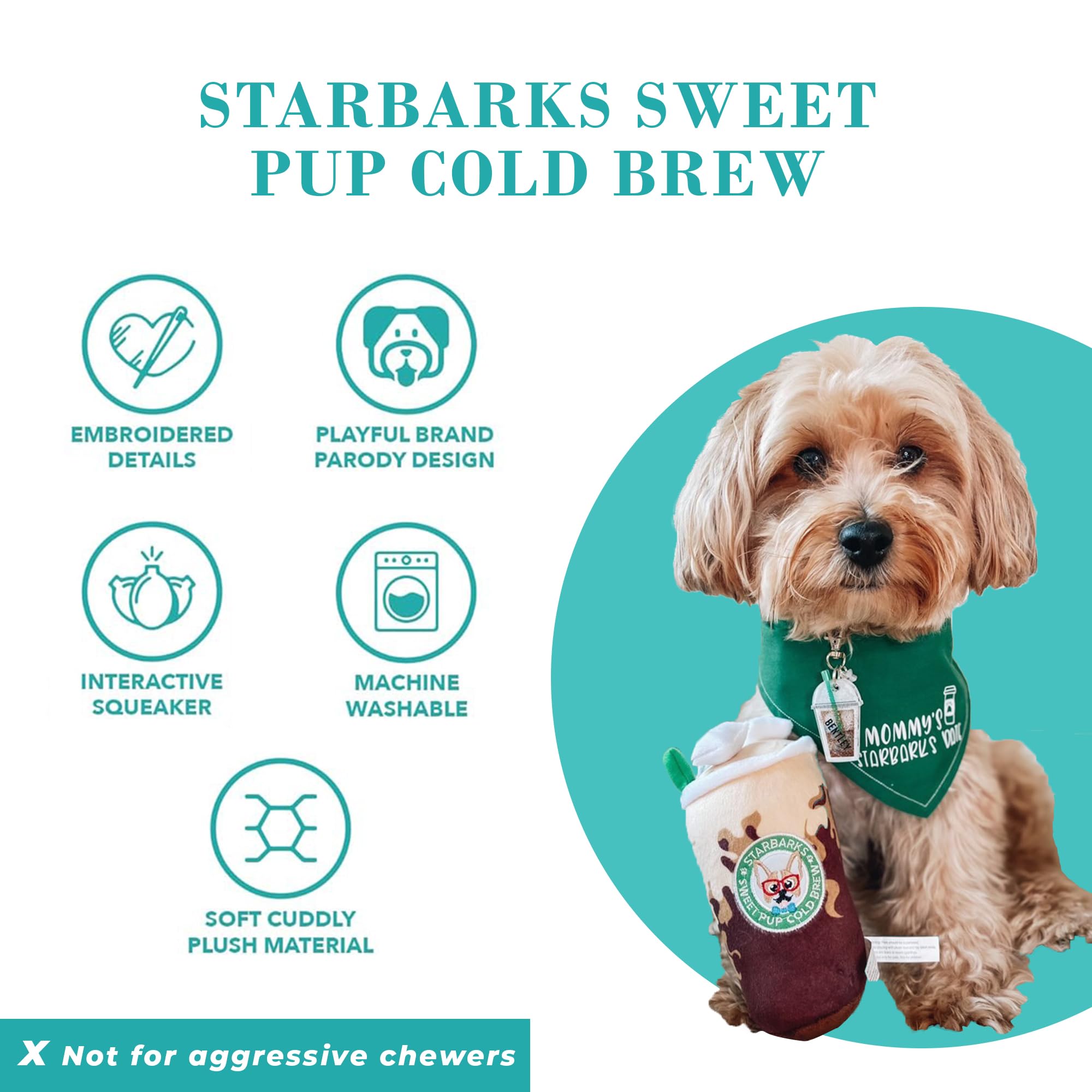 Haute Diggity Dog Starbarks Sweet Pup Cold Brew, Plush Designer Dog Toys With Interactive Squeaker, Stimulating Pet Enrichment,