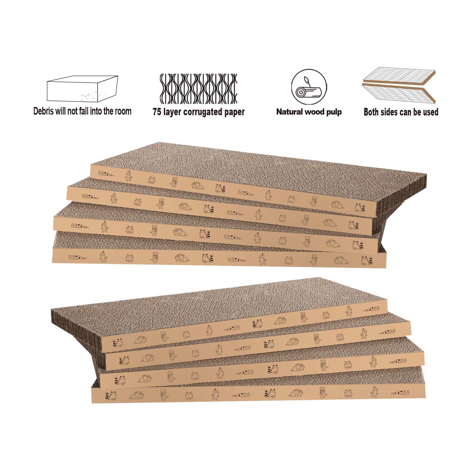 8 Packs In 1 Cat Scratch Pad, Cat Scratcher Cardboard,Reversible,Durable Recyclable Cardboard, Suitable For Cats To Rest, Grind Claws And Play