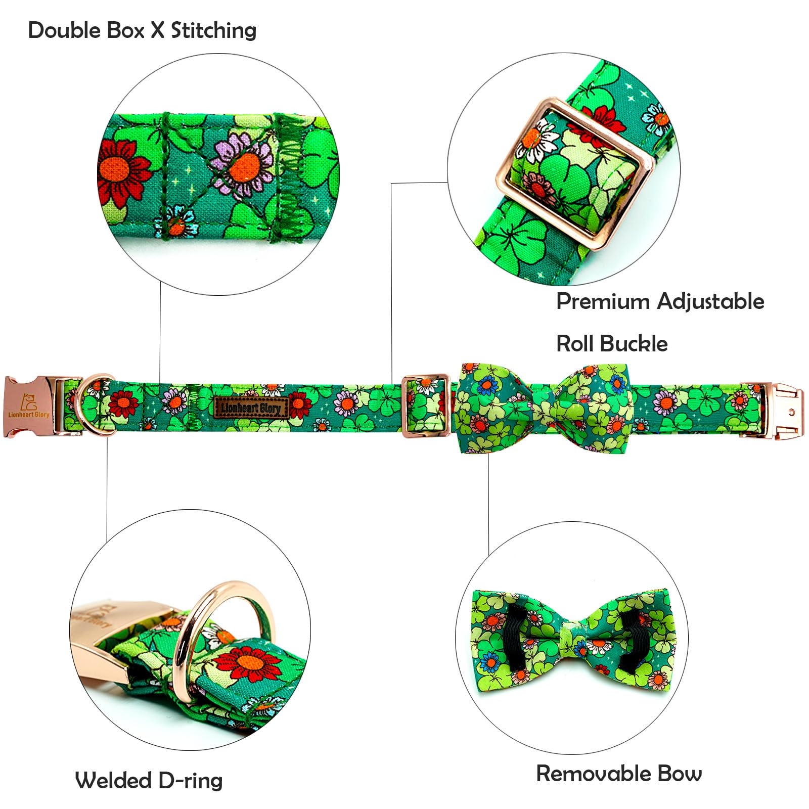Lionheart Glory St.Patrick'S Day Dog Collar-Lucky Clover Shamrock Dog Bow Collar For Medium Dogs Spring Green Trefoil Collars Wi