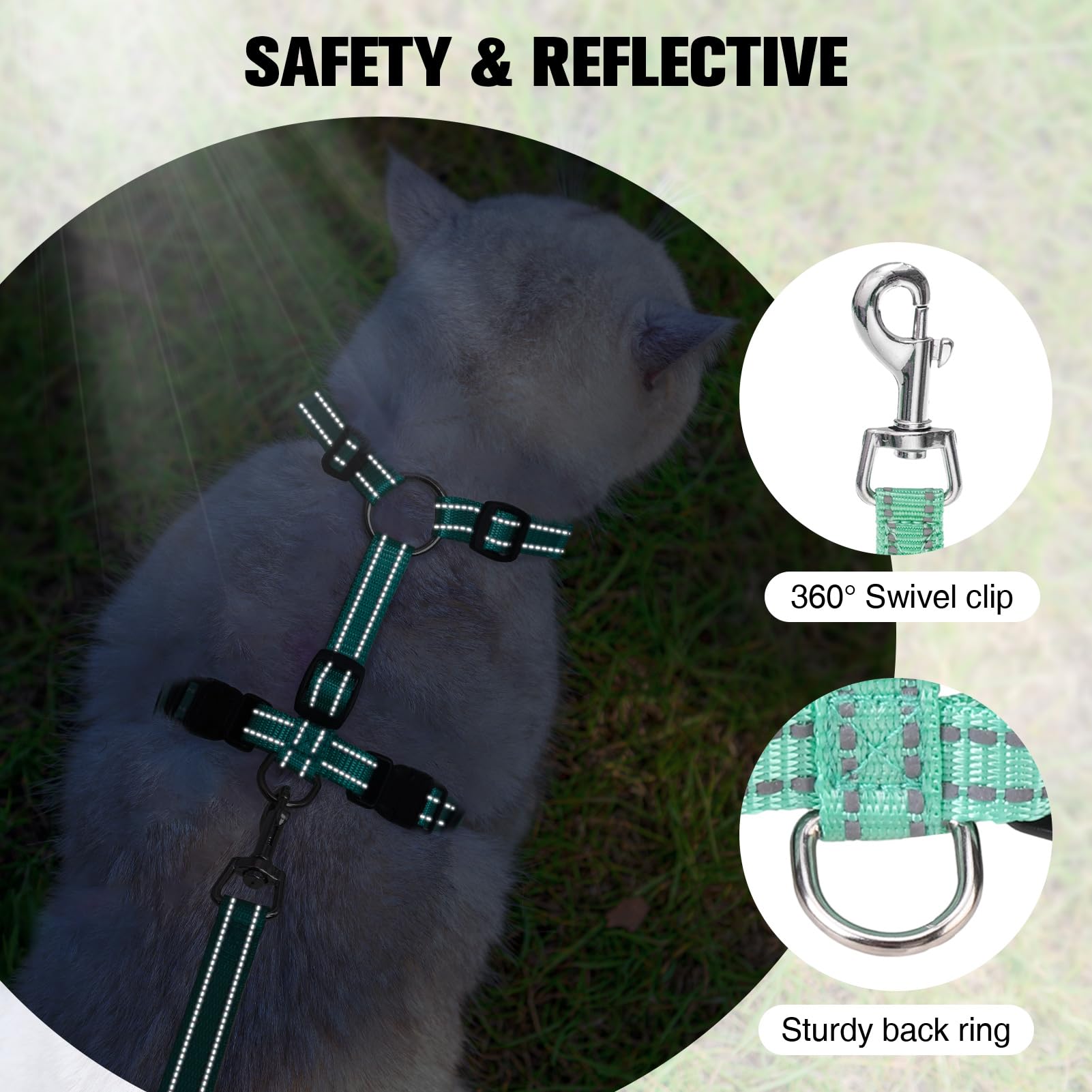 BEAUTYZOO Cat Harness and Leash Set for Walking Escape Proof, Neck Release Adjustable Harnesses for Kitten Puppy Small Medium La