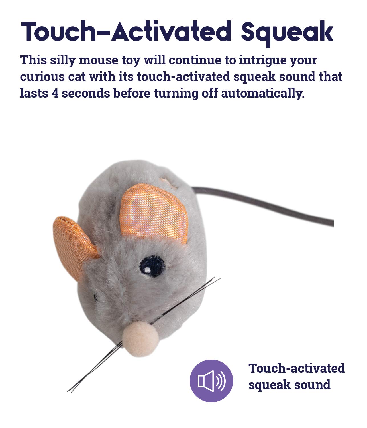 Catstages Squeak Squeak Mouse Plush Cat Toy - Black & Grey, Catnip, One-Size, Ideal for Cats, Engaging & Fun