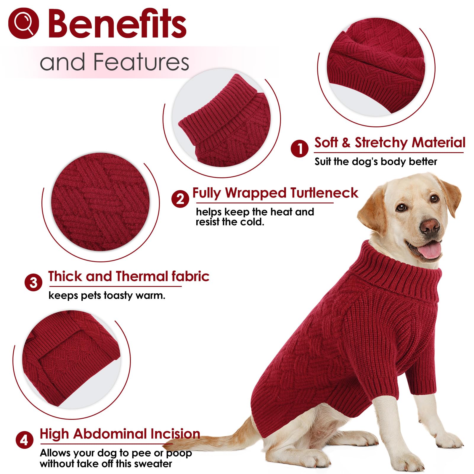 AOFITEE Dog Sweater, Dog Sweaters for Medium Dogs, Warm Dog Christmas Sweater, Winter Medium Dog Sweaters Female Male, Classic T