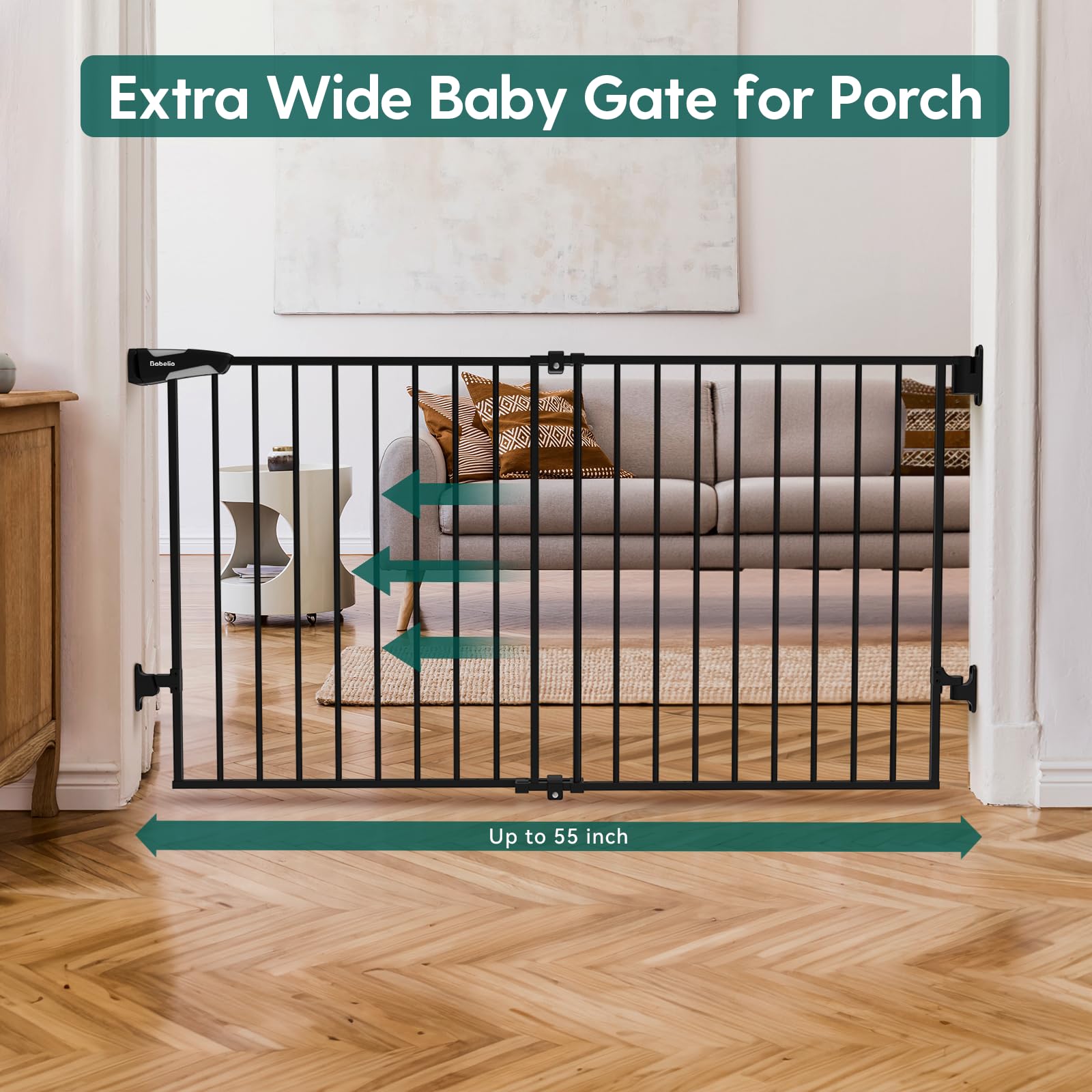 Babelio 31.5-55' No Bottom Bar Baby Gate Extra Wide, 2-In-1 Auto Close Dog Gate For The House, Stairs And Doorways, With Large Walk Thru Door, Black