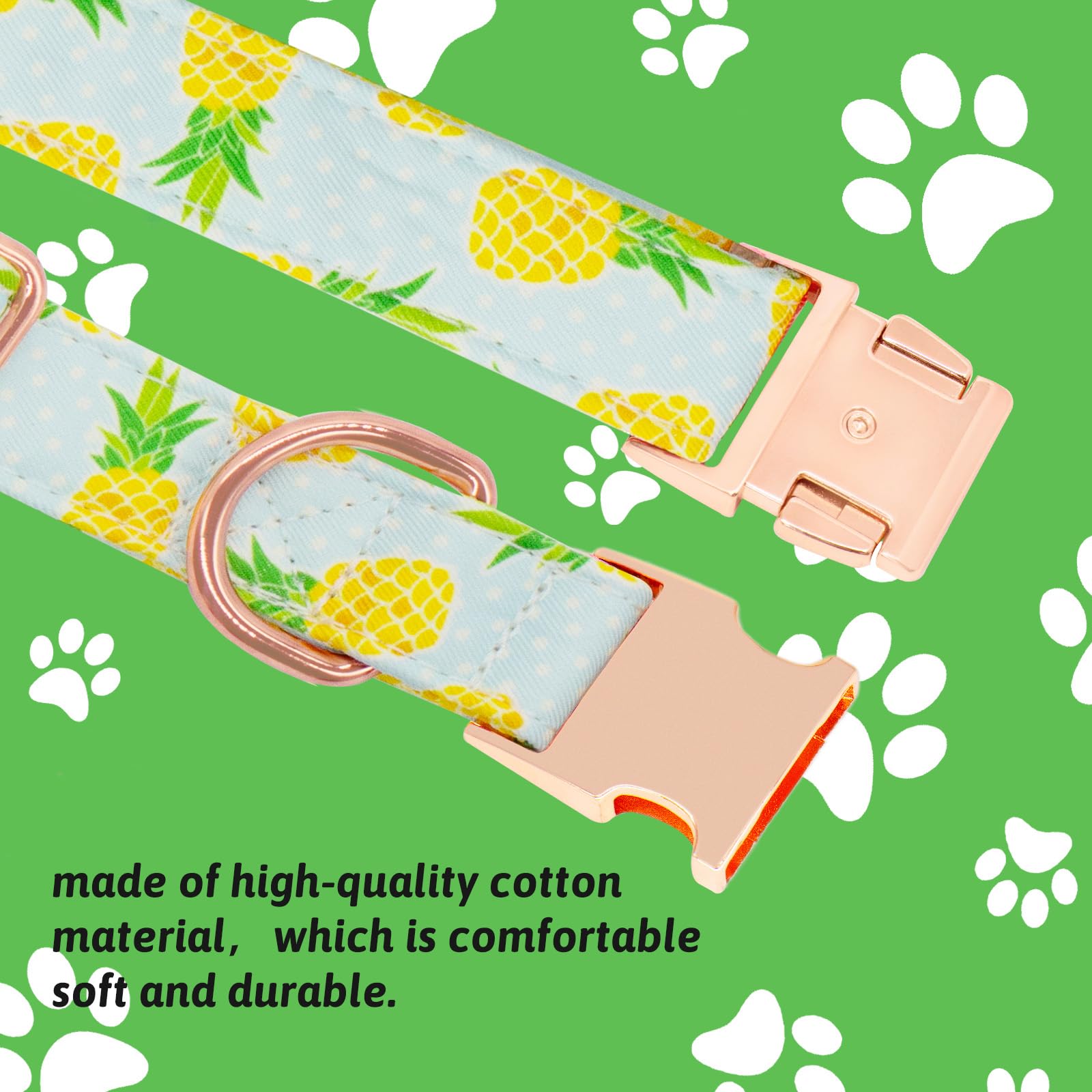 HSIGIO Dog Collar and Leash Set Girls Adjustable Puppy Collars with Fruit Bow Tie for Small Medium Large Female Dogs, Pineapple,