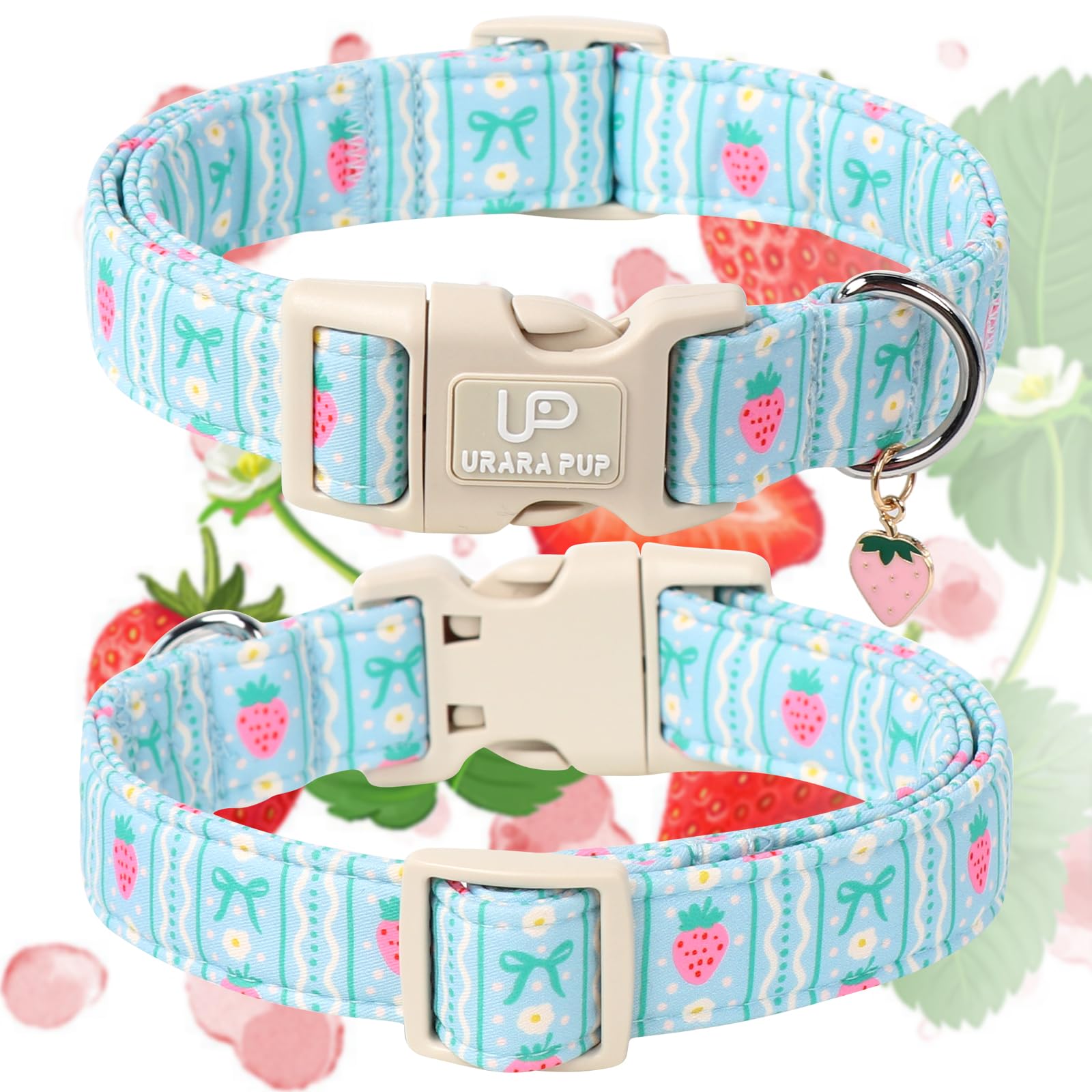 Up Urara Pup Dog Collar-Adorable Spring/Summer Puppy Collars-Adjustable Strawberry Pet Collar For Small,Medium,Large Dogs