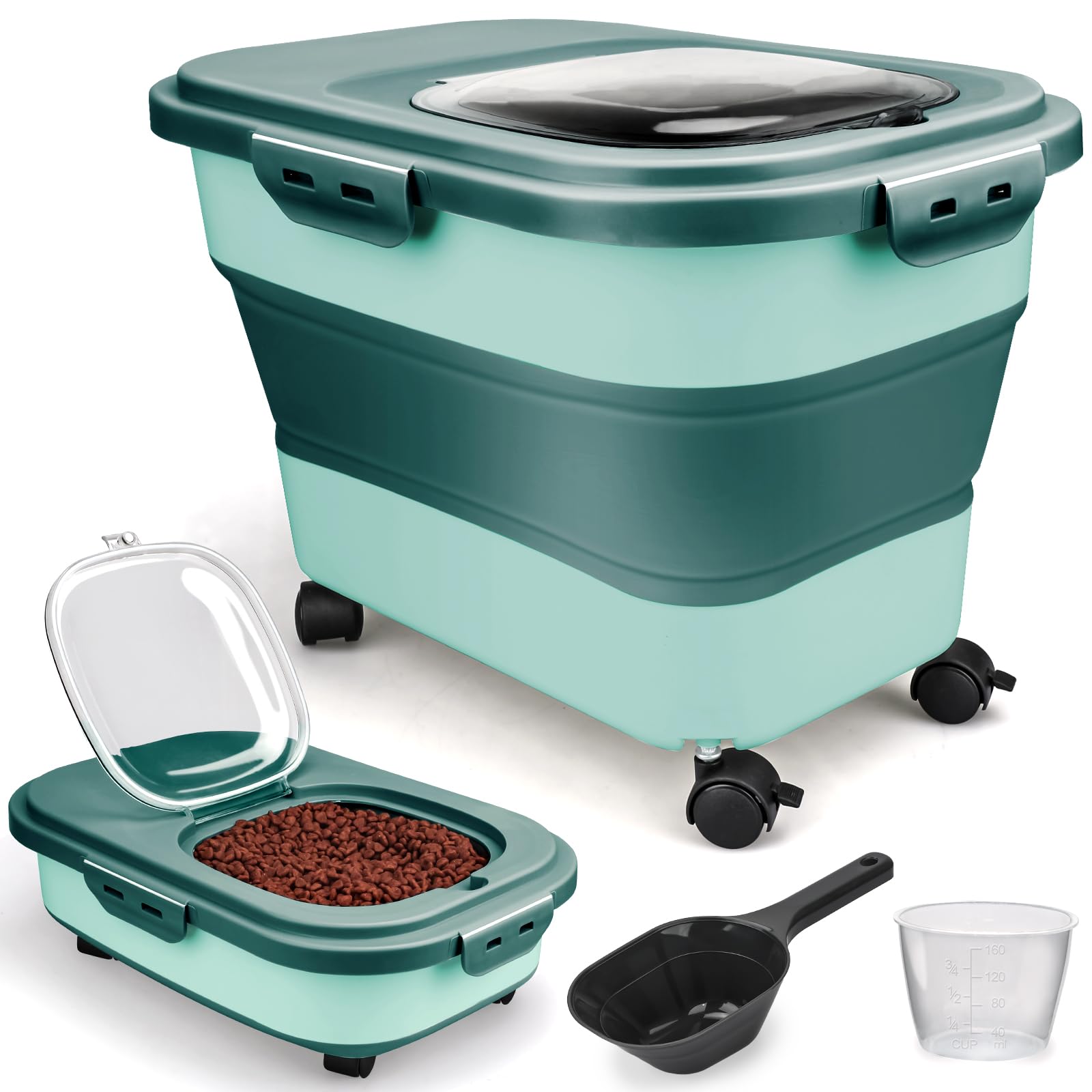Viretec Dog Food Storage Container, 520Lbs Collapsible Pet Food Storage Containers with Rolling Wheel Airtight Locking Lid, Dry