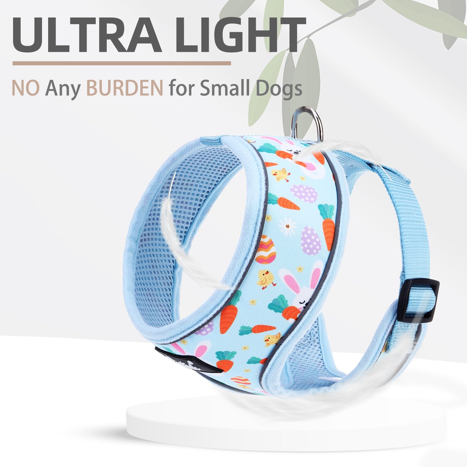 Pupteck Soft Mesh Dog Harness And Leash Set Pet Puppy Cat Comfort Padded Vest No Pull Harnesses, Easter Blue, M