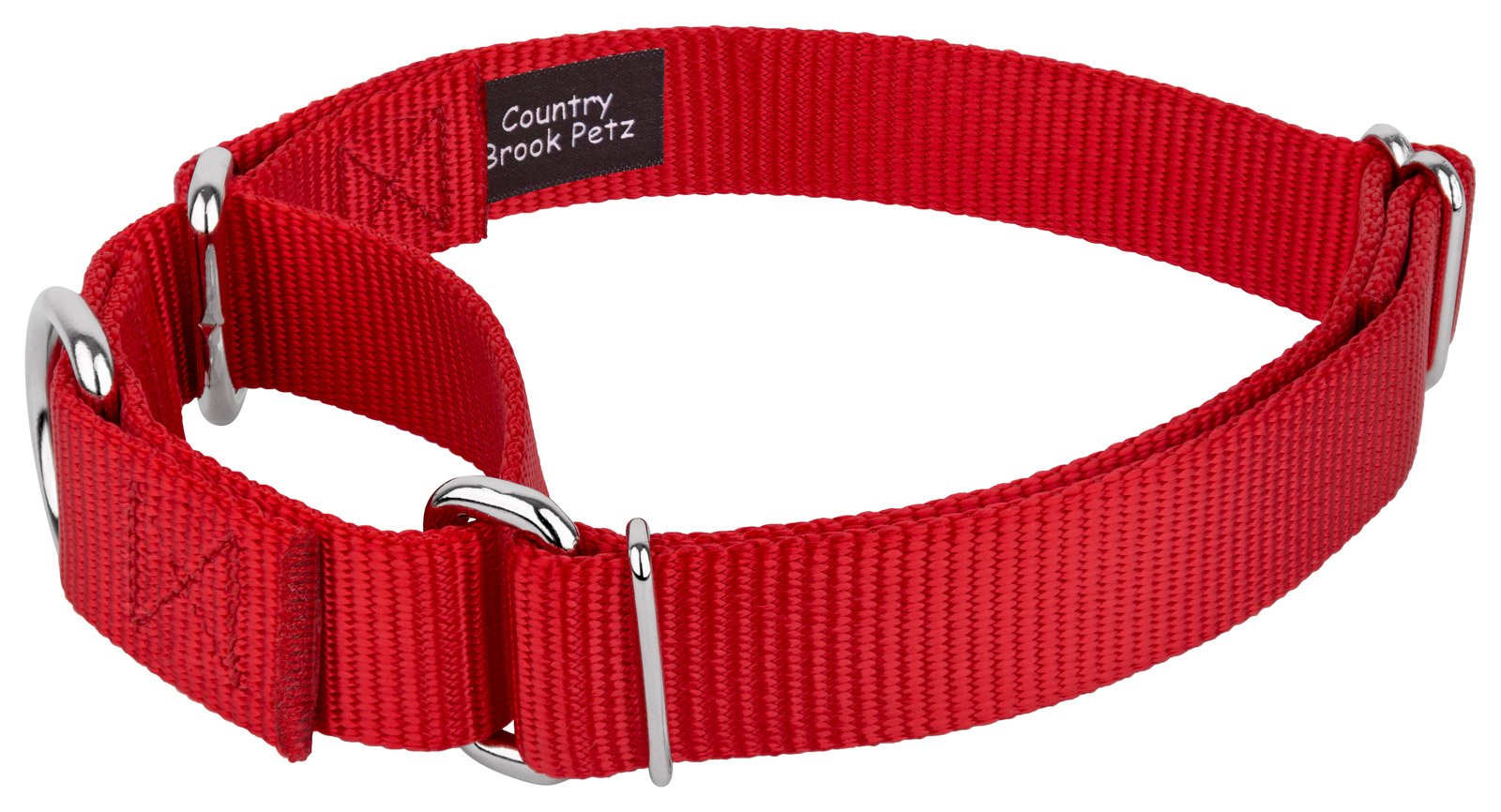 Country Brook Petz - Red Martingale Heavy Duty Nylon Dog Collar - 21 Vibrant Color Options (3/8 Inch Width, Micro)