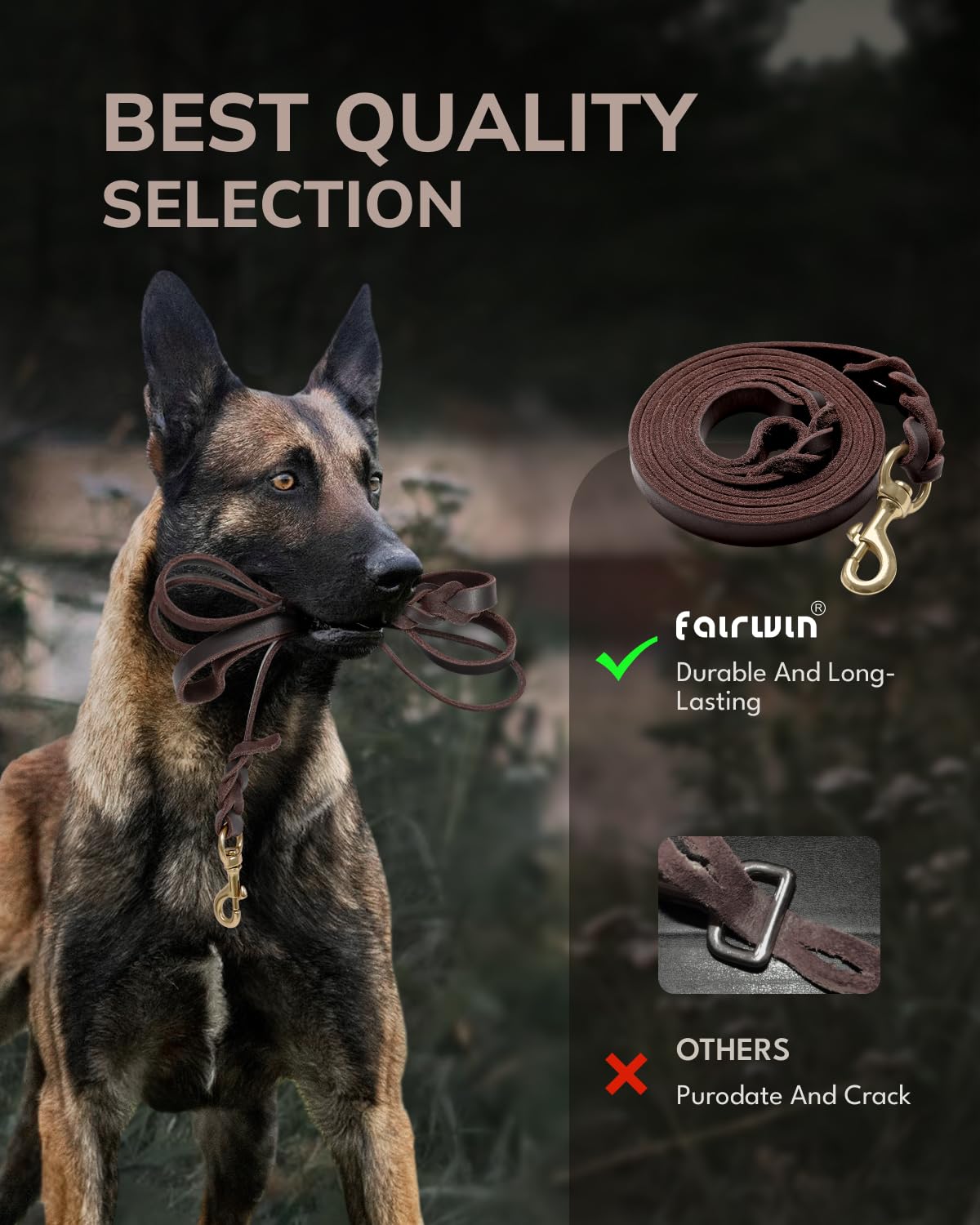 Fairwin Braided Leather Dog Training Leash 6 Foot - Dog Leather Leashes Heavy Duty For Large Medium Dogs (Brown, L:3/4' X 6Ft)