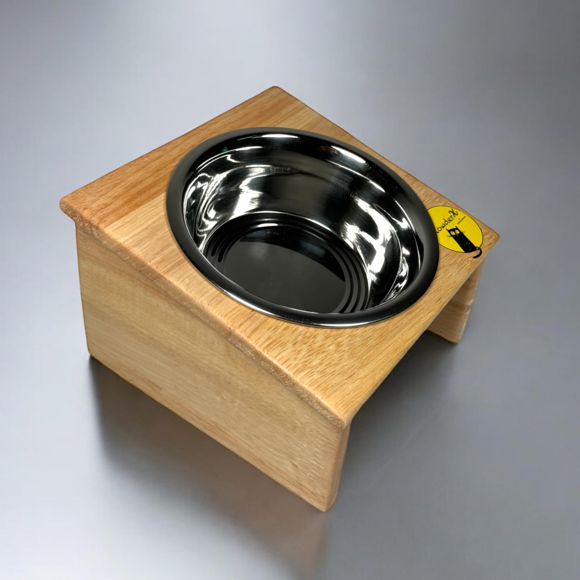 Clowderx  By Milestone Endeavour Premium Pet Feeding Bowl For Cats|Single Steel Bowl With Rubber Wood Stand|300Ml, Medium, 17 X