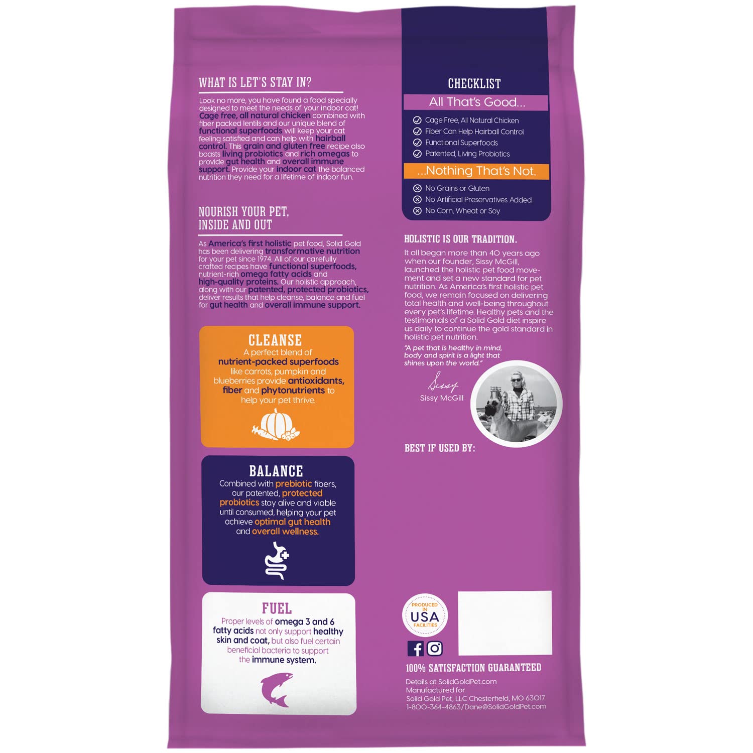 Solid Gold Indoor Dry Cat Food - Lets Stay in Cat Food Dry Kibble for Indoor Cats - Hairball & Sensitive Stomach - Grain & Glut