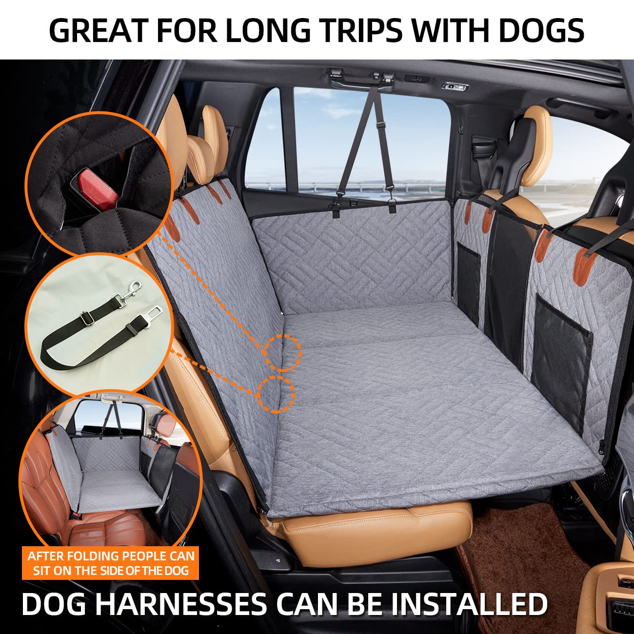 YJGF Dog Back Seat Extender, Grey Oxford Cloth Seat Cover for Full Size Truck, Model YJGF-2, Dog Hammock for F150/RAM1500/Silverado