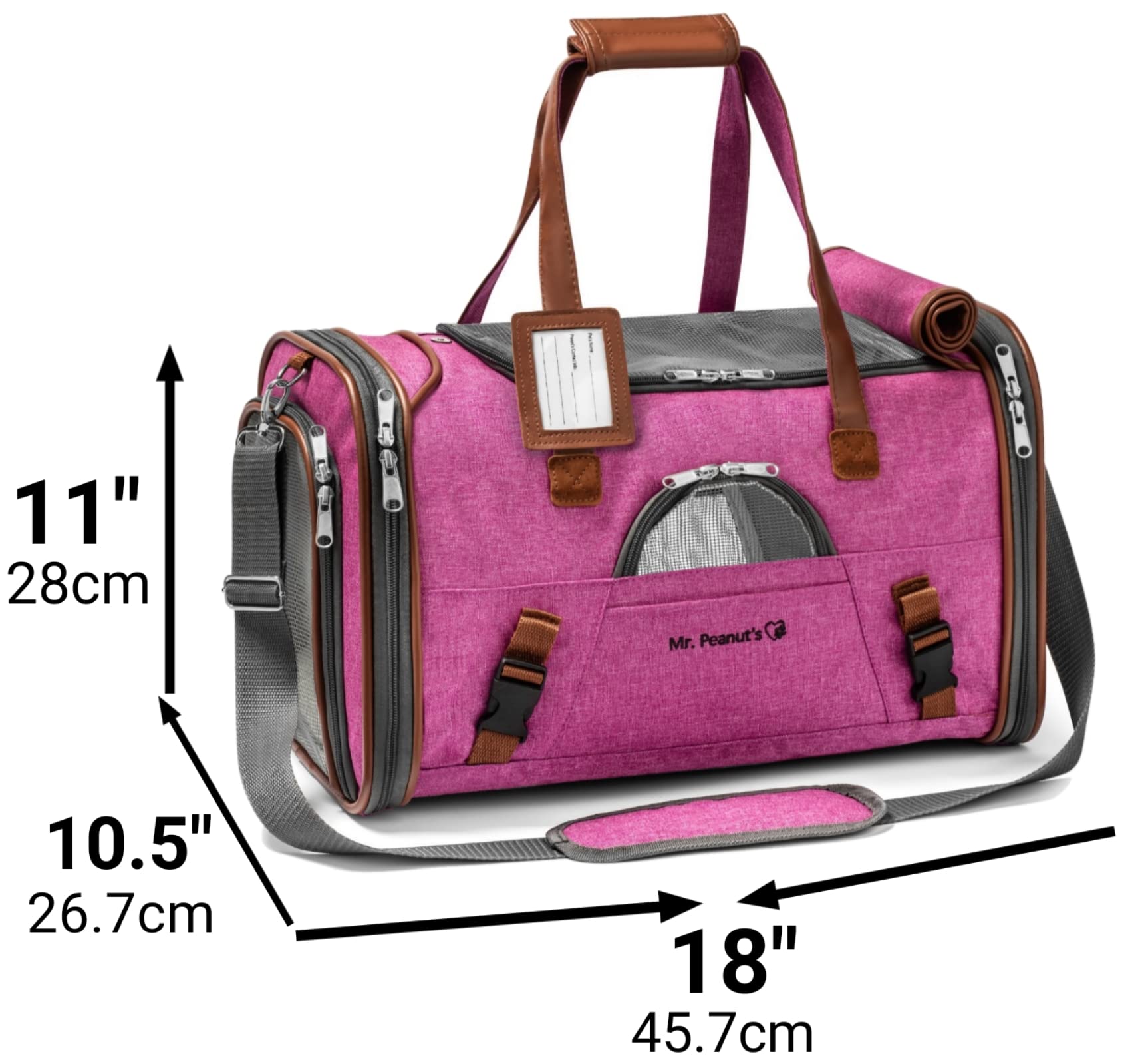 Mr. Peanut's Airline Approved Soft Sided Pet Carrier, Low Profile Gold Series Tote, Premium Brand Self Locking Zippers, Under Se