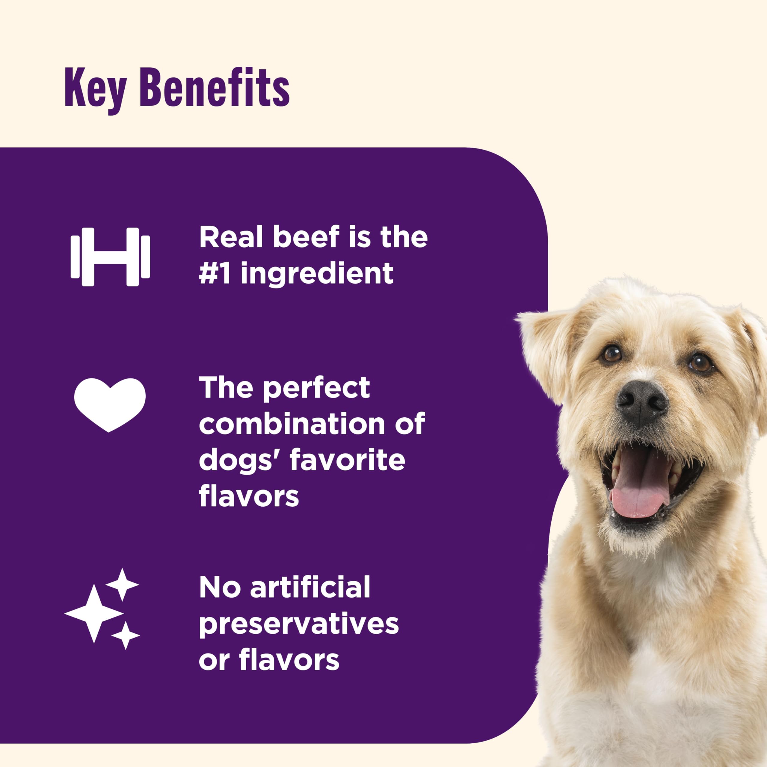 Nutrish Triple Delights Premium Dog Treats with Real Beef, Bacon, and Peanut Butter, 4.5 oz. Pouch, Pack of 5
