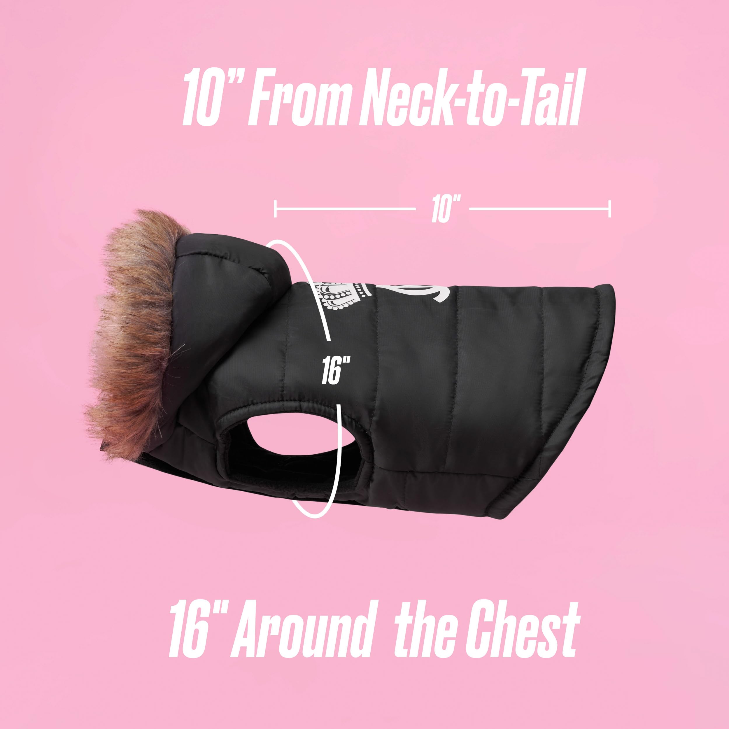 Juicy Couture Faux Fur Hooded Pet Jacket - XS/S - Black - Stylish & Cozy for Dogs and Cats