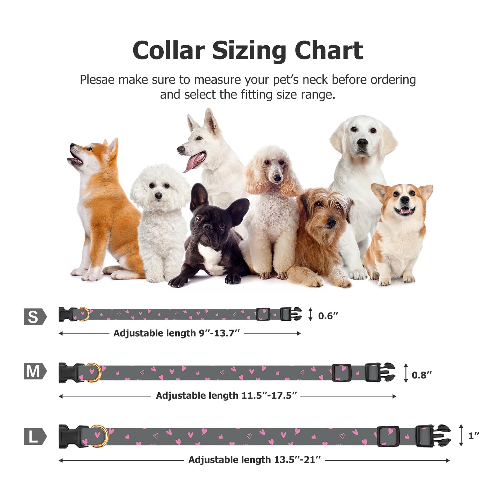 Cotton Handmade Dog Collar Cute And Distinctive Patterns Grey Heart With Pendant For Girl Boy Dogs Collars M