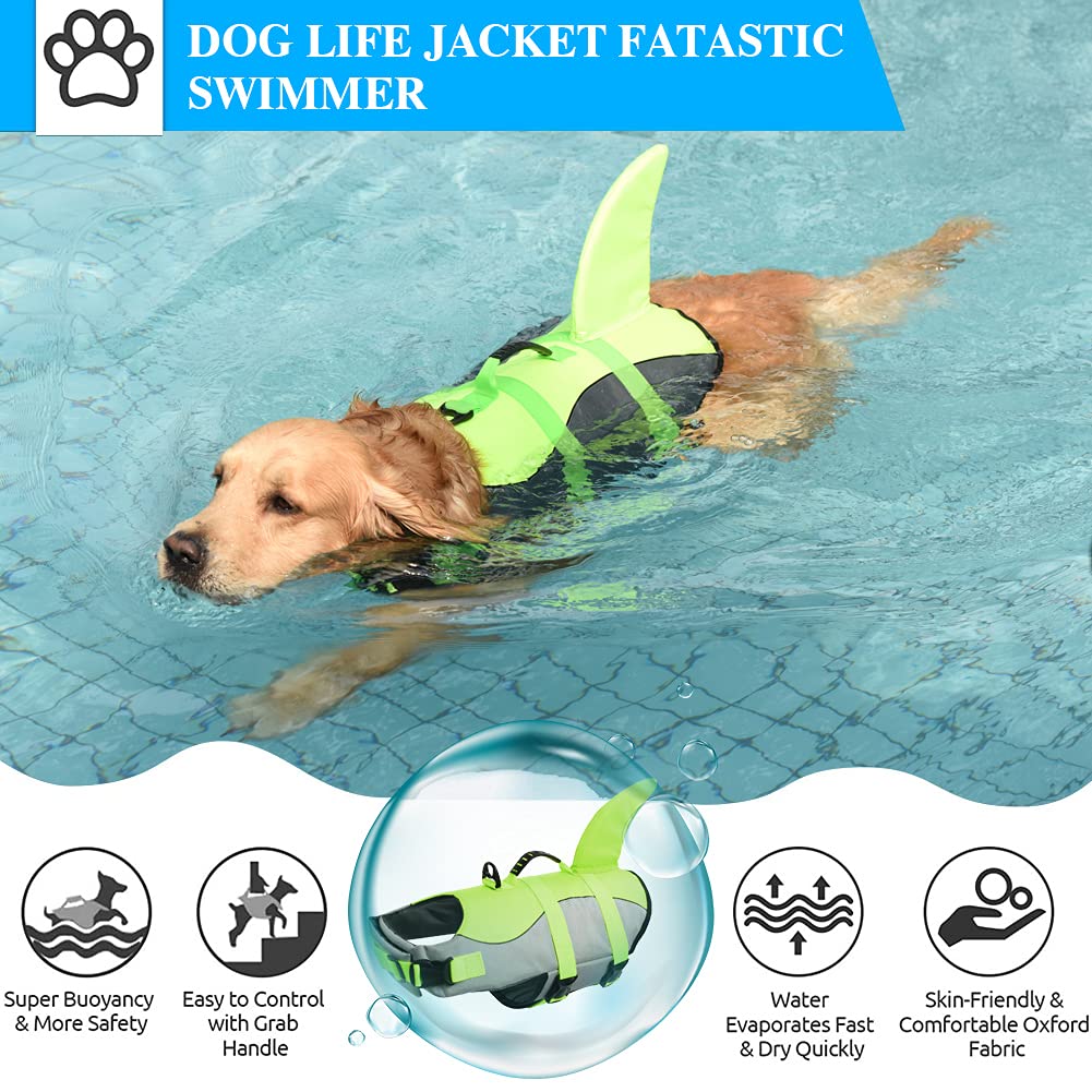 Dog Shark Life Jacket, Dog Life Vest For Swimming Adjustable Pet Life Preserver With Rescue Handle X-Large
