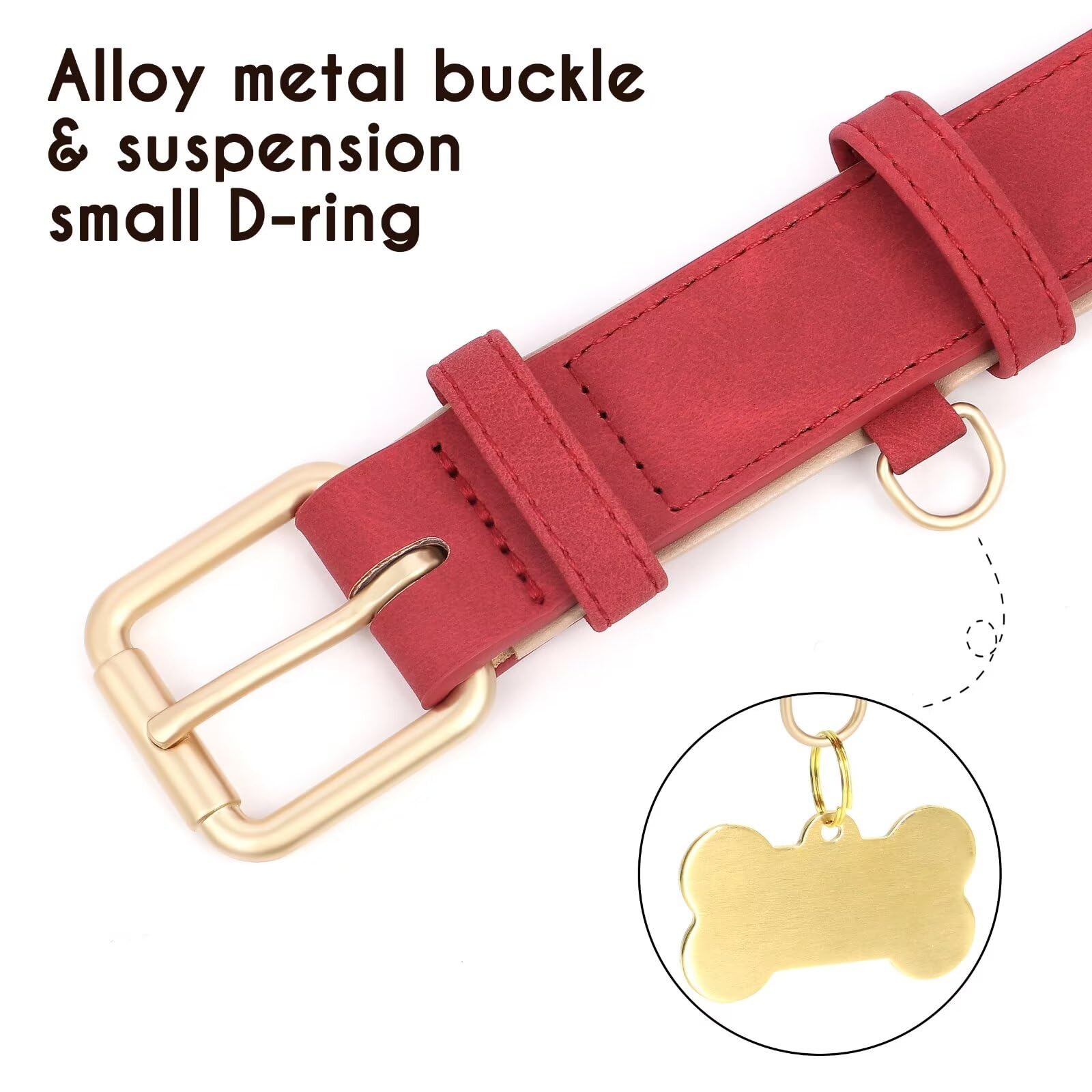 Didog Soft Padded Leather Dog Collar, Adjustable Dog Collars For Medium Dogs With Heavy Duty Metal Buckle And D Ring,Red,L