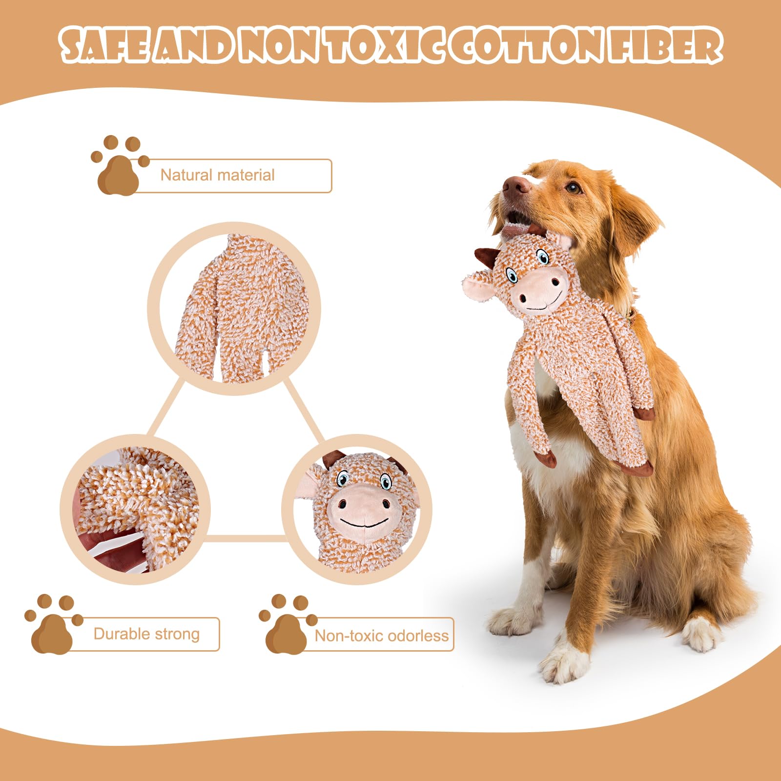 No Stuffing Dog Toys For Large Dogs, 5 Pack Squeaky Crinkle Interactive Dog Animals, Plush Teething Toys To Keep Them Busy, Cute